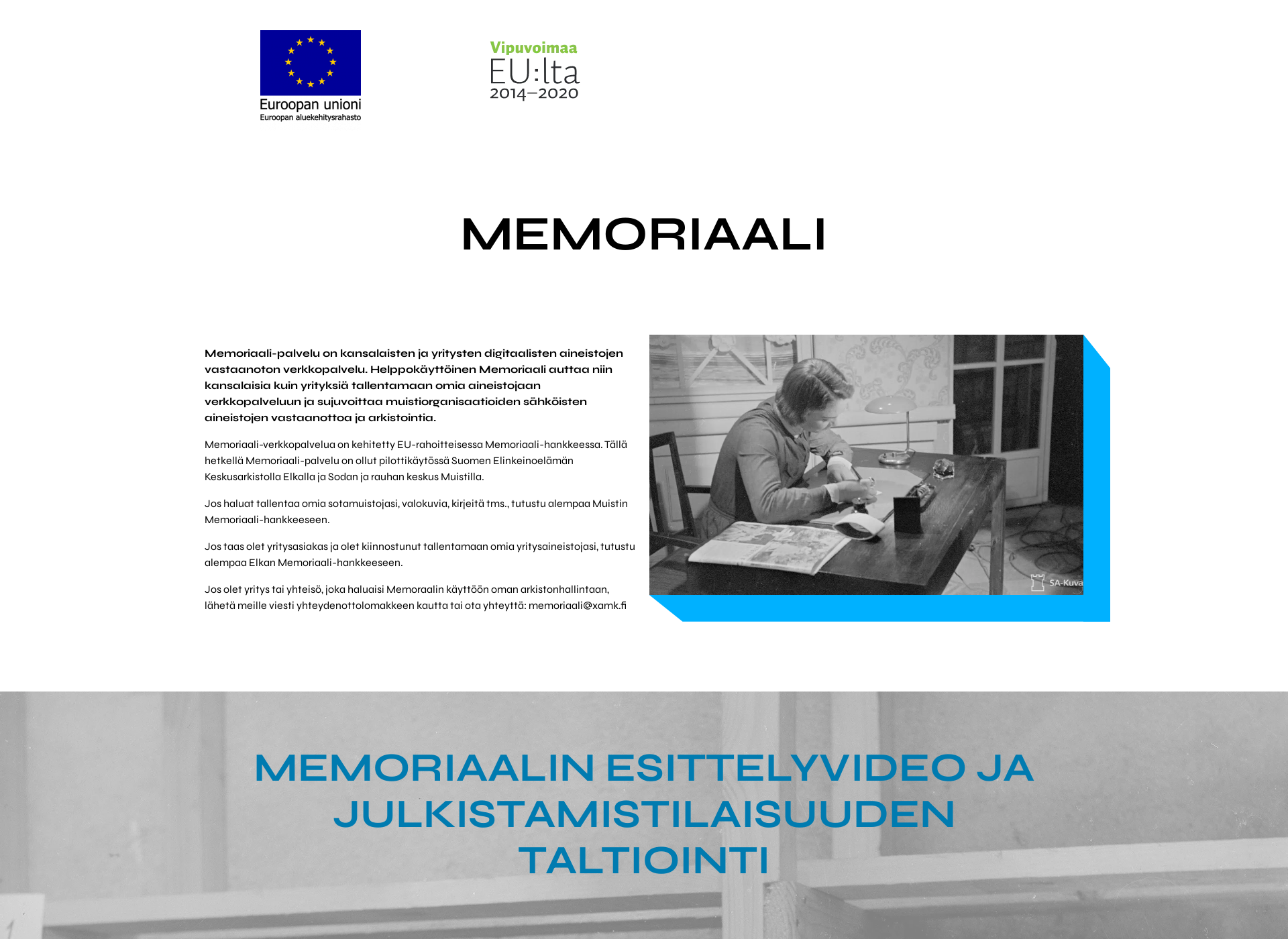 Skärmdump för memoriaali.fi