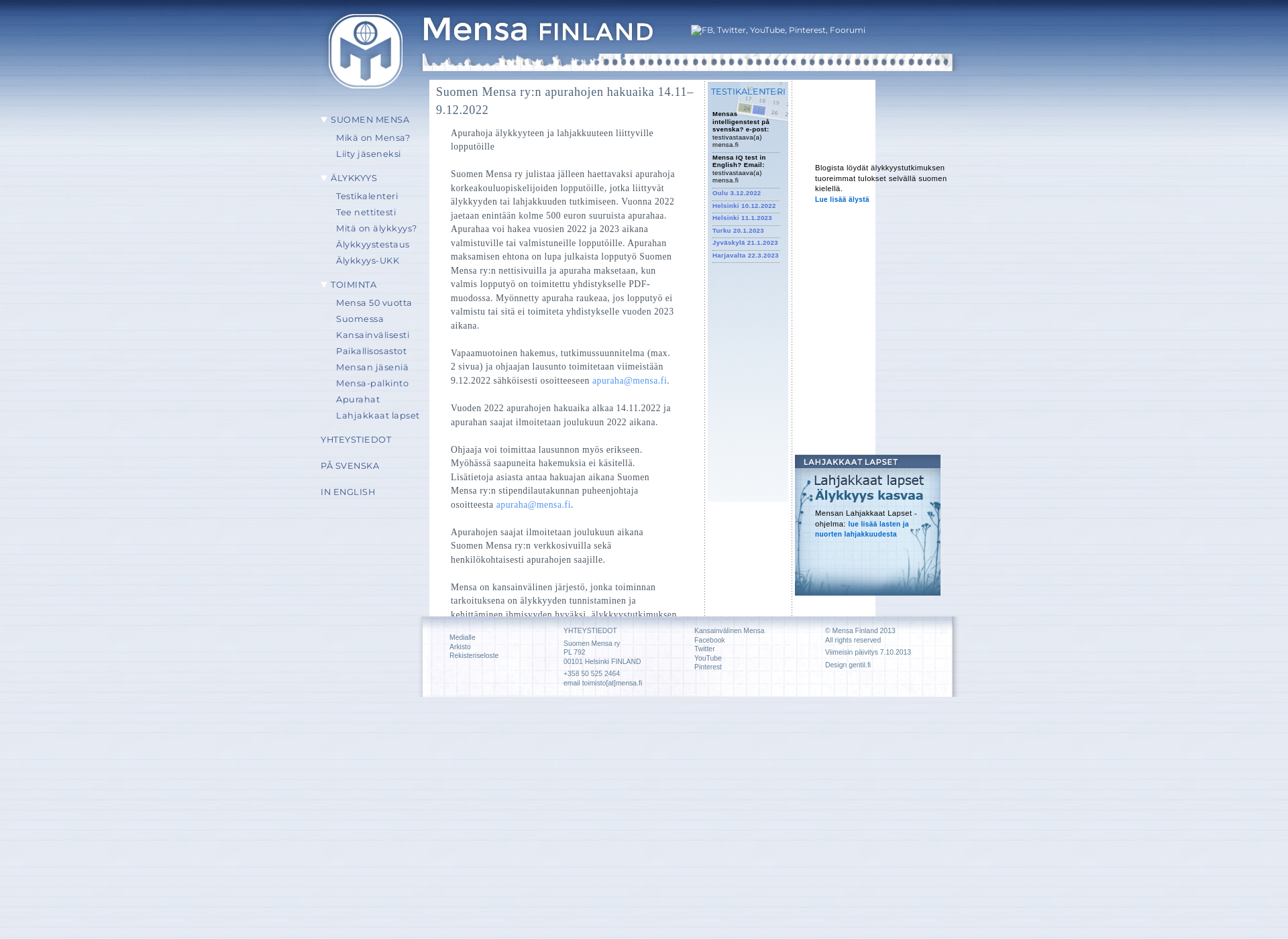 Skärmdump för mensa.fi
