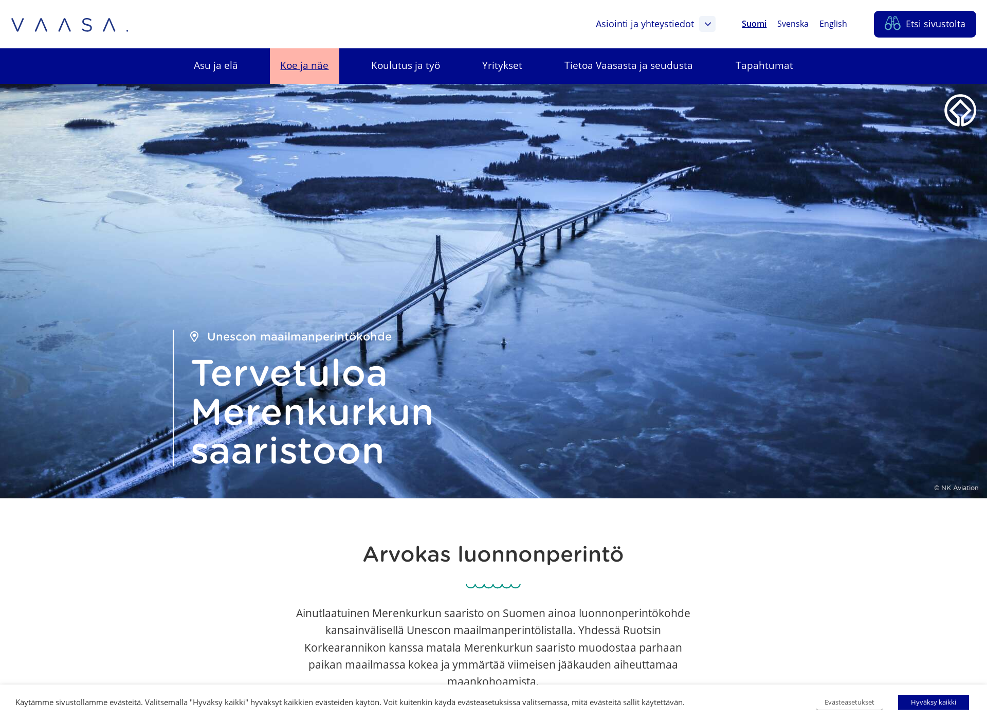 Skärmdump för merenkurkku.fi