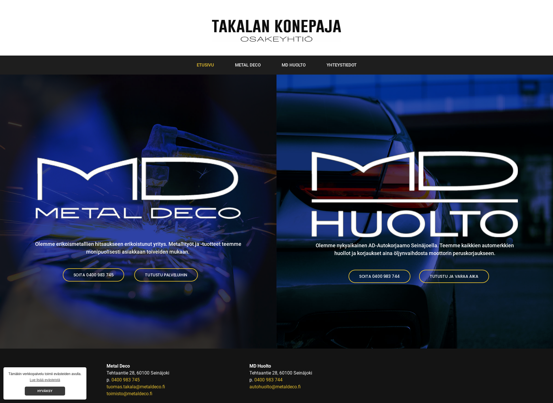 Skärmdump för metaldeco.fi
