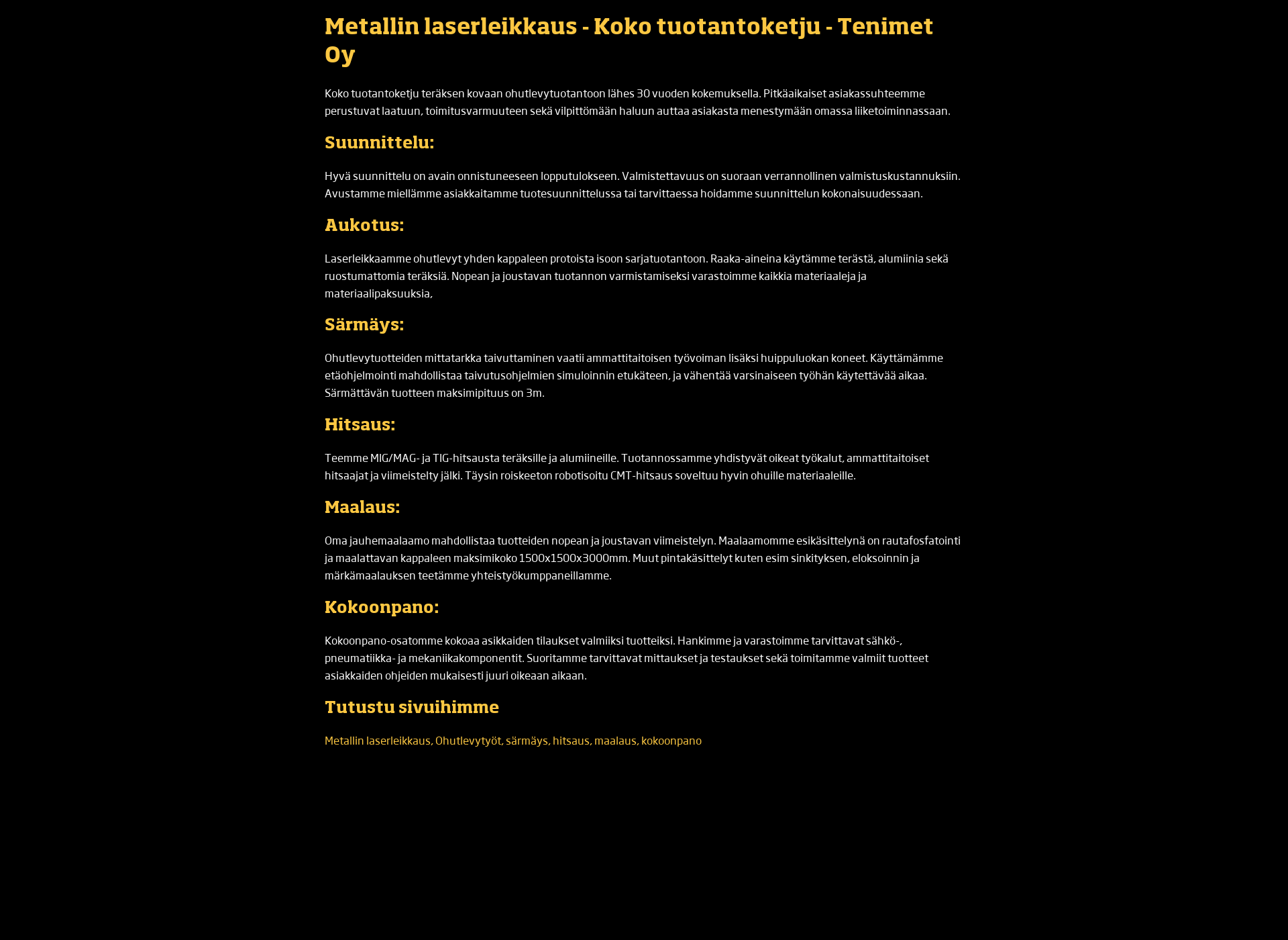 Skärmdump för metallinlaserleikkaus.fi