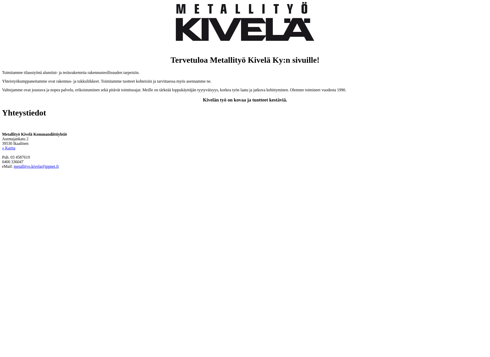Skärmdump för metallityokivela.fi