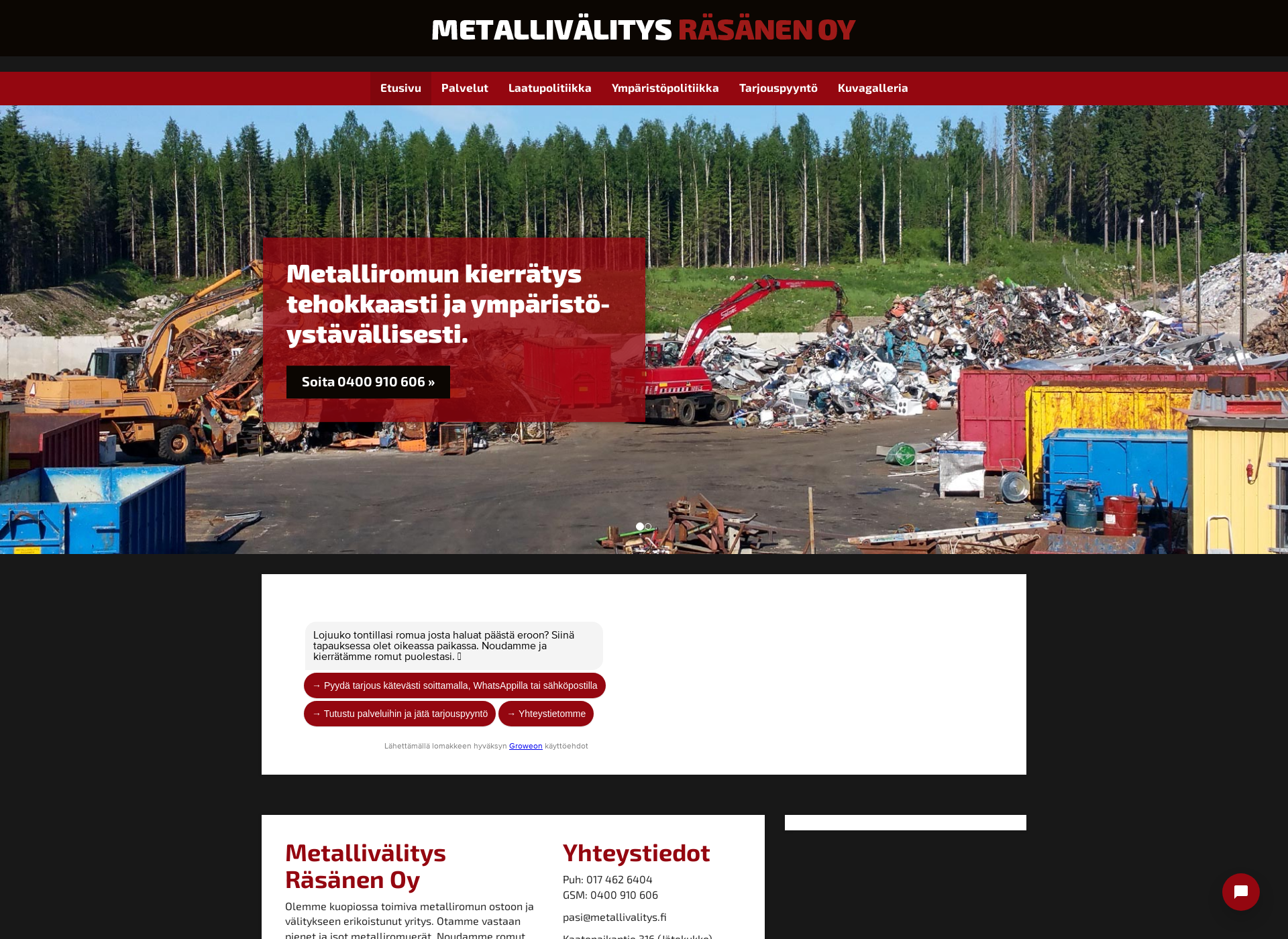 Skärmdump för metallivälitys.fi
