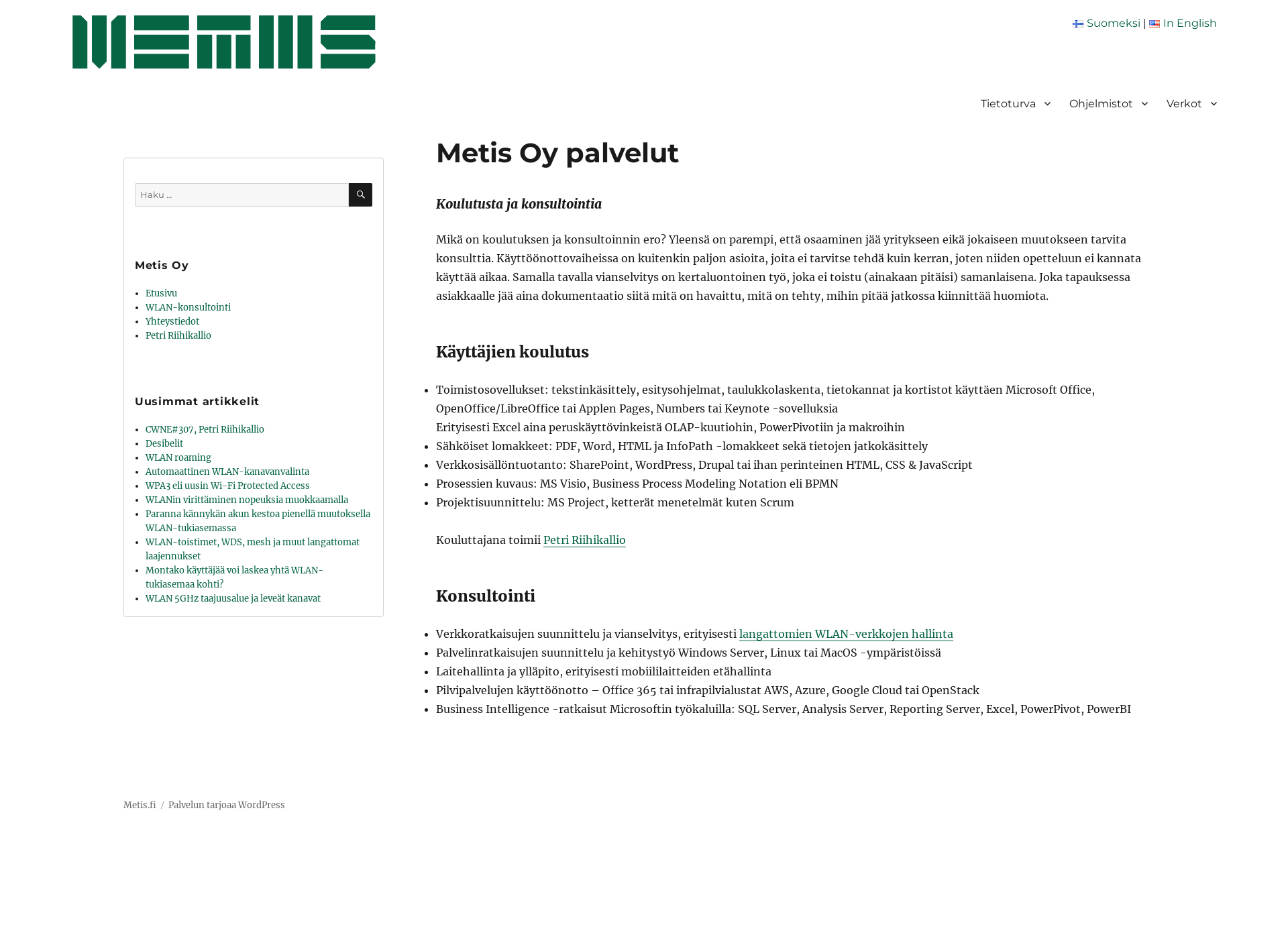 Screenshot for metis.fi