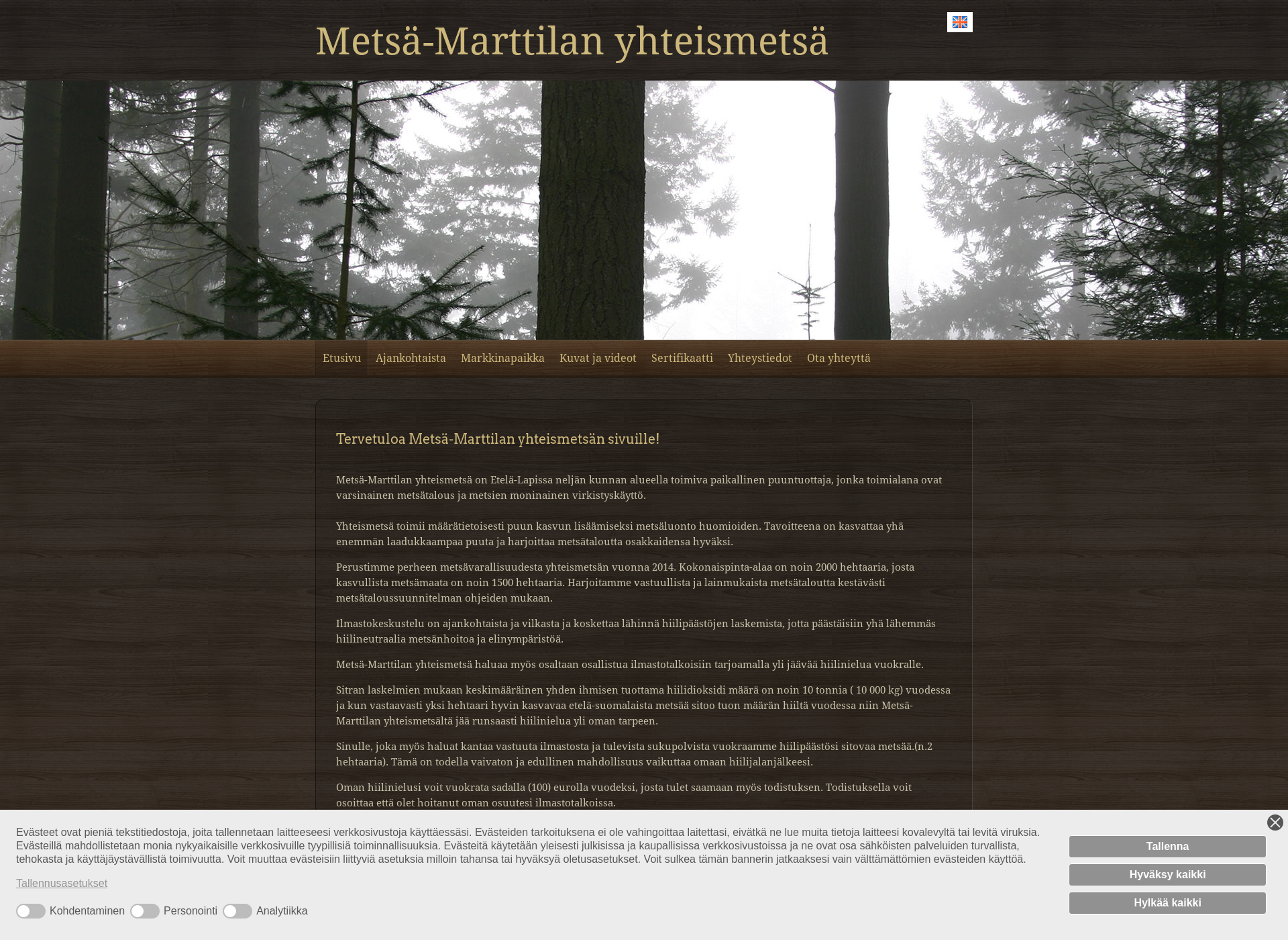 Skärmdump för metsa-marttilanyhteismetsa.fi