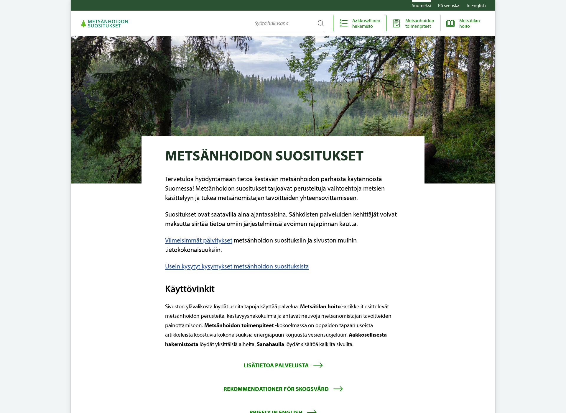 Näyttökuva metsanhoidonsuositukset.fi