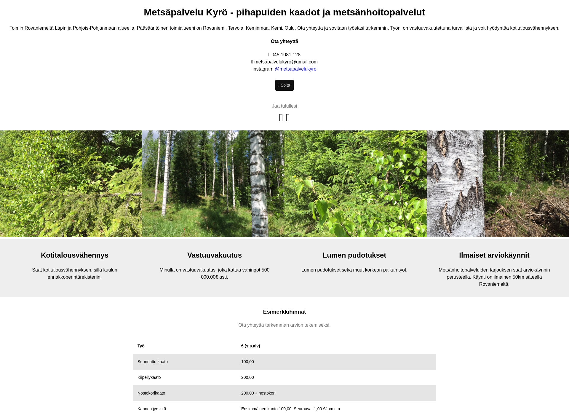 Skärmdump för metsapalvelukyro.fi