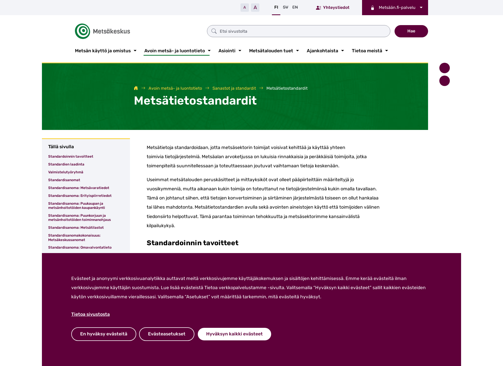Screenshot for metsatietostandardi.fi