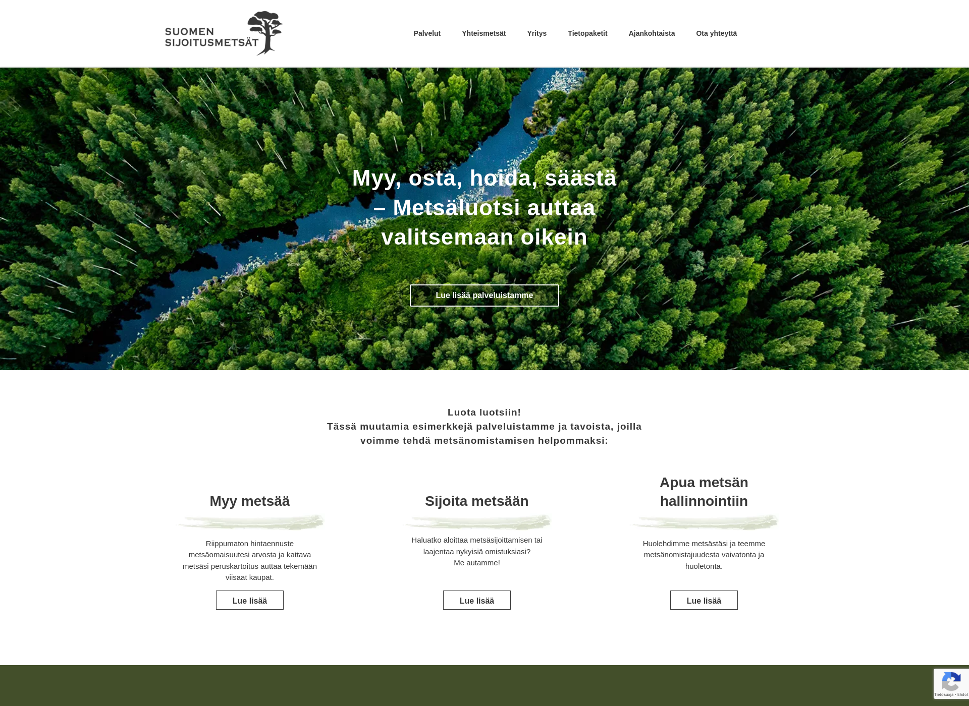 Skärmdump för metsänomistaminen.fi