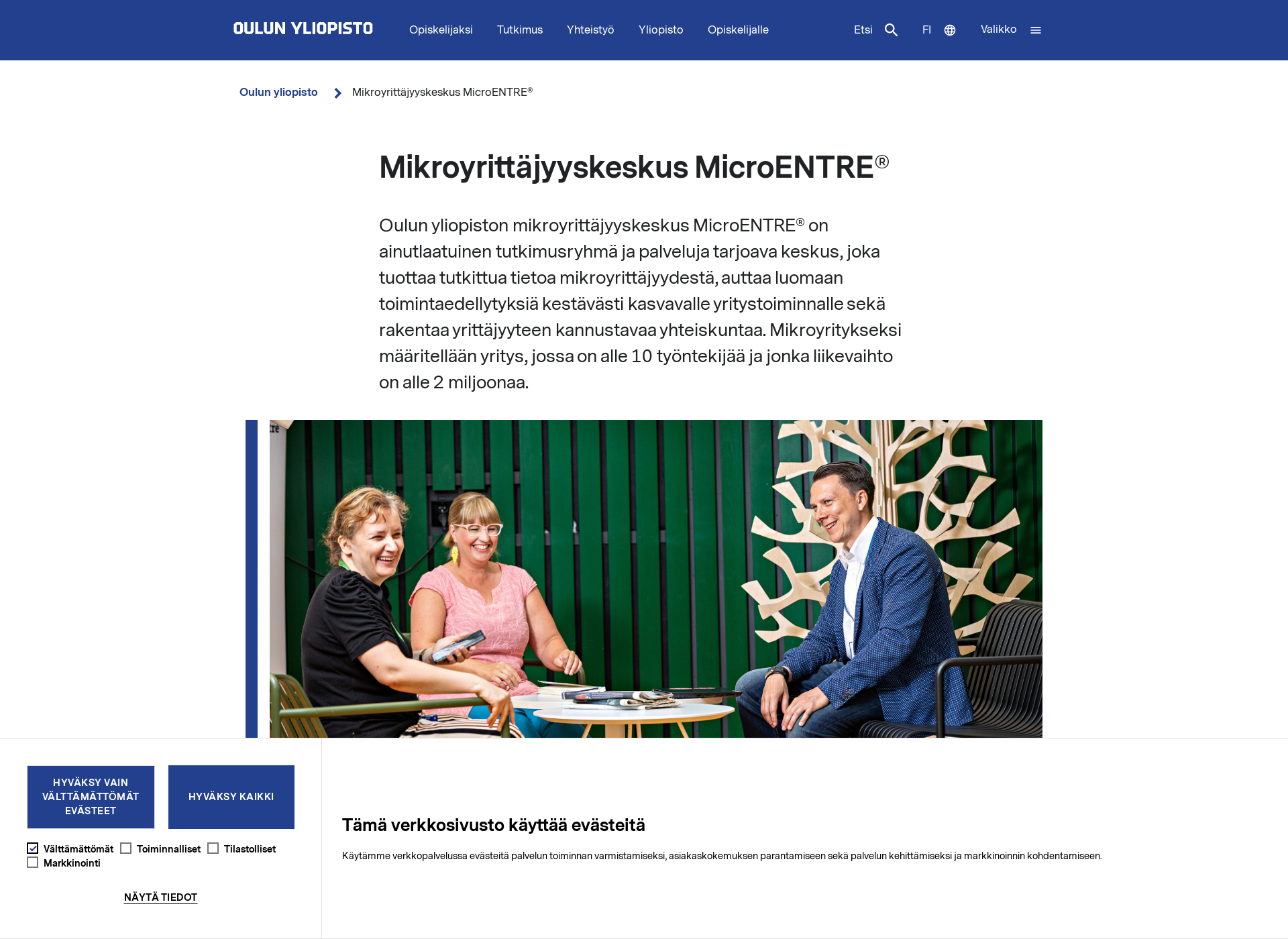 Skärmdump för microentre.fi