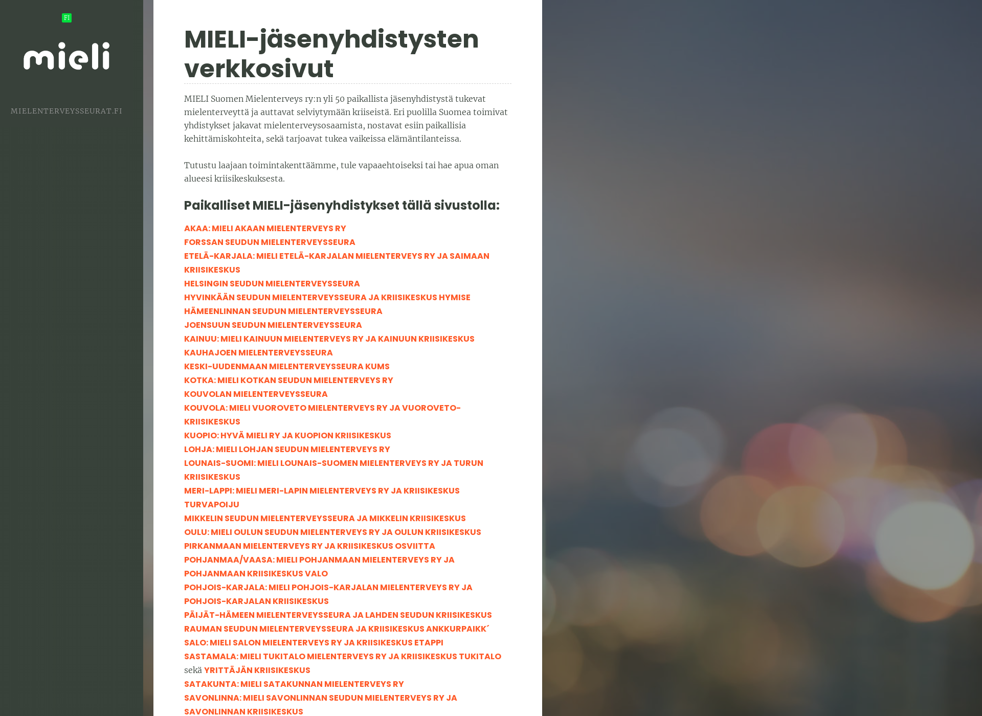Skärmdump för mielenterveysseurat.fi