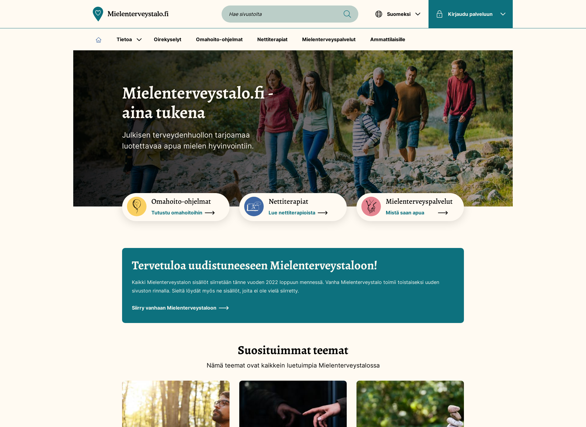 Skärmdump för mielenterveystalo.fi