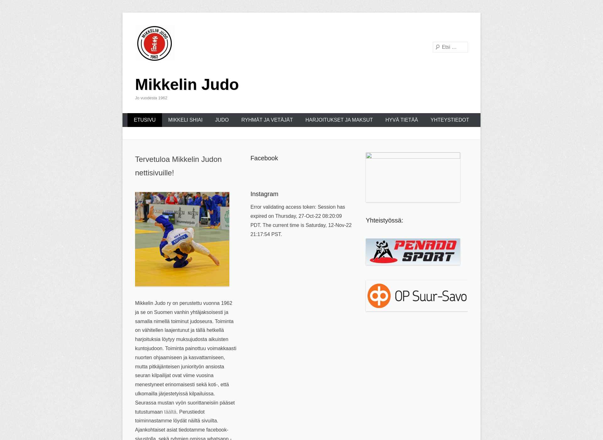 Skärmdump för mikkelinjudo.fi
