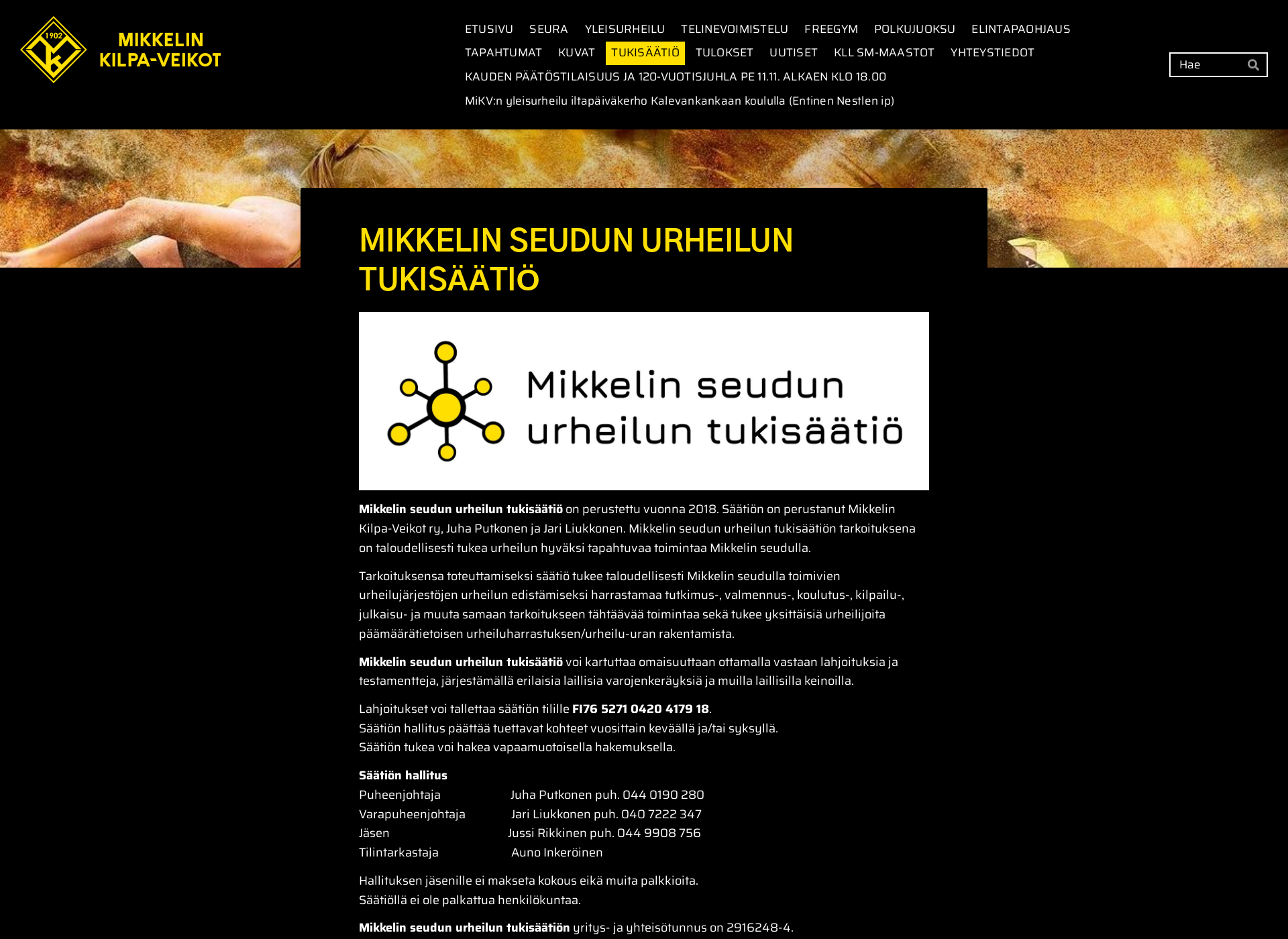 Skärmdump för mikkelinseudunurheiluntukisaatio.fi