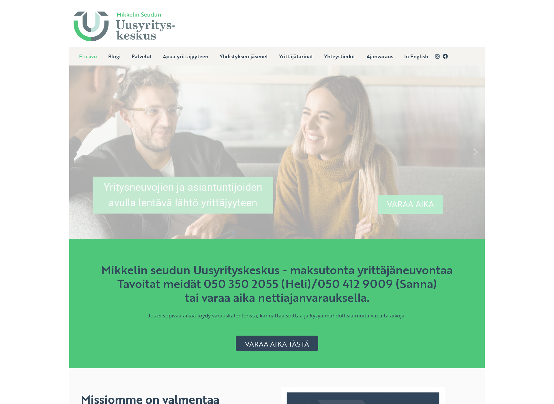 Skärmdump för mikkelinuusyrityskeskus.fi