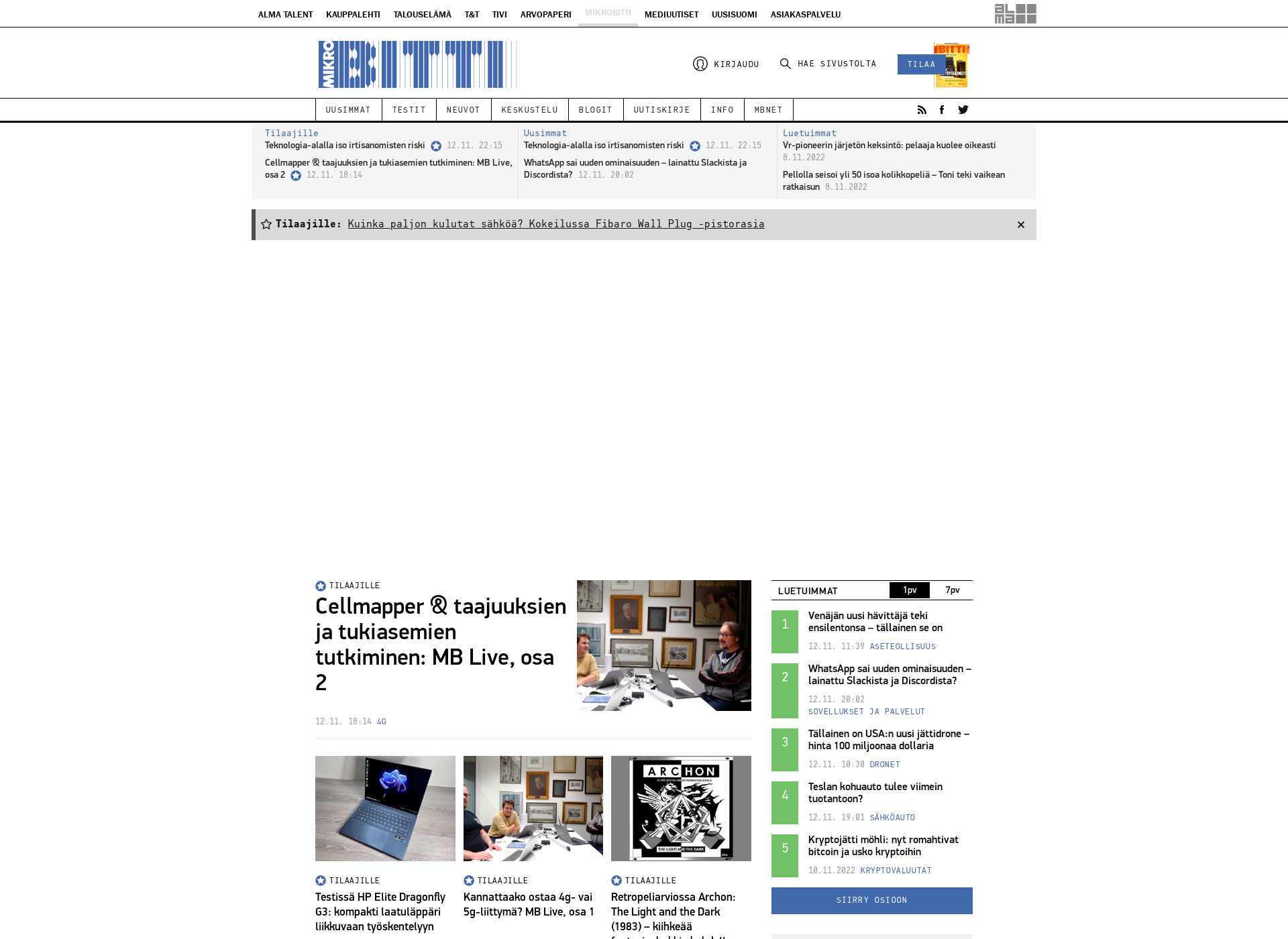 Skärmdump för mikrobitti.fi