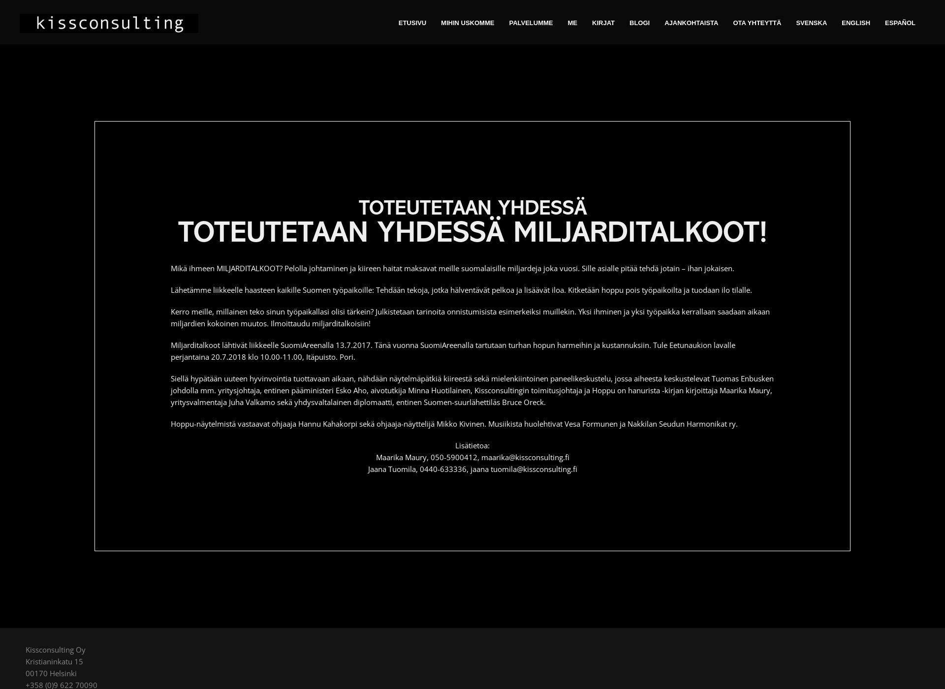 Skärmdump för miljarditalkoot.fi