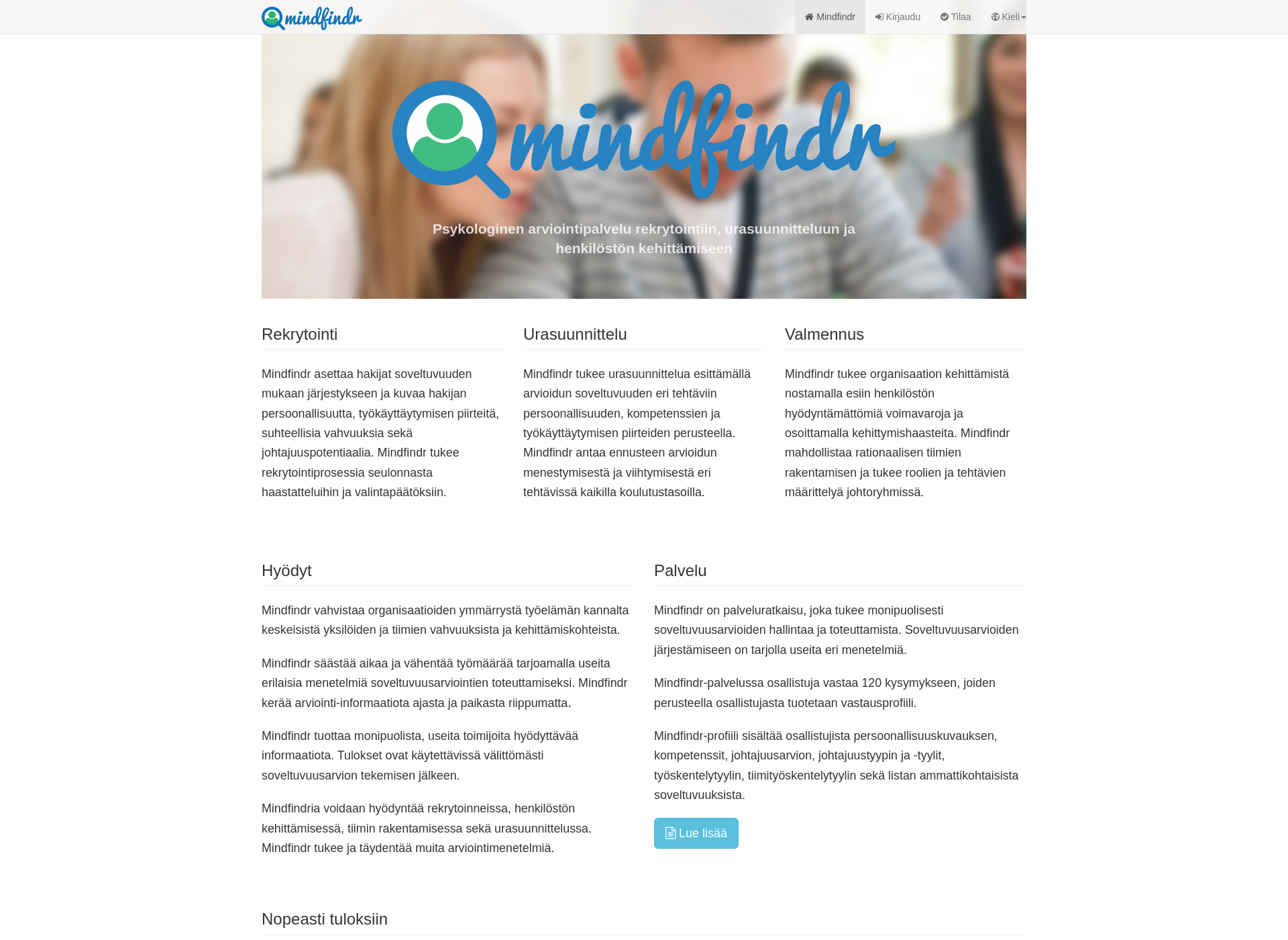 Screenshot for mindfinder.fi