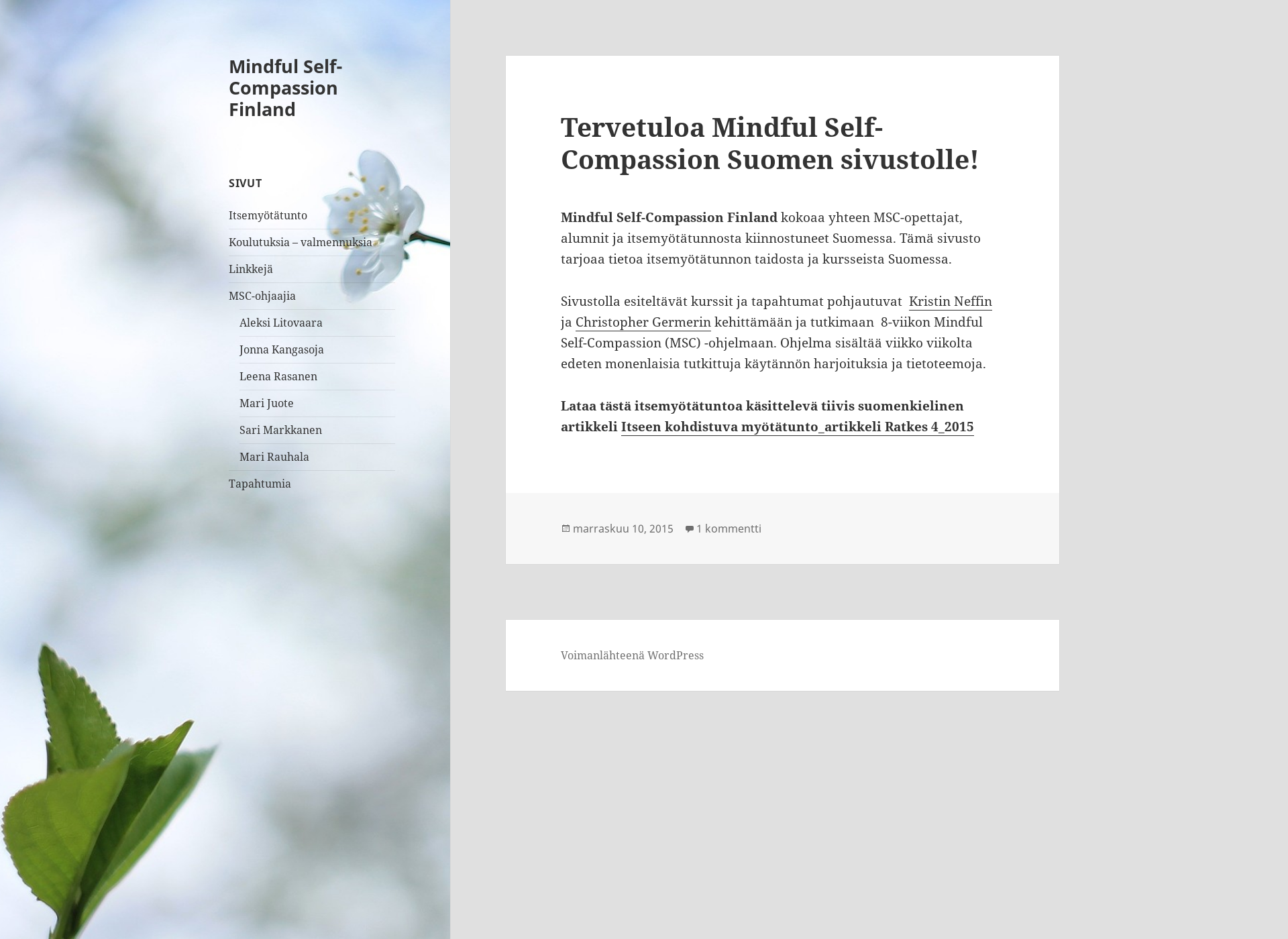 Näyttökuva mindfulselfcompassionfinland.fi