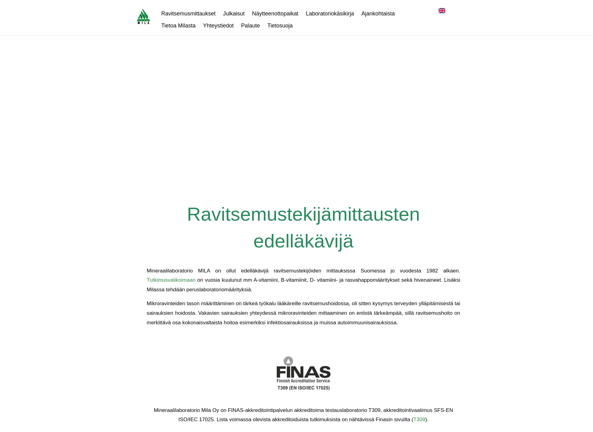 Skärmdump för mineraalilaboratoriomila.fi