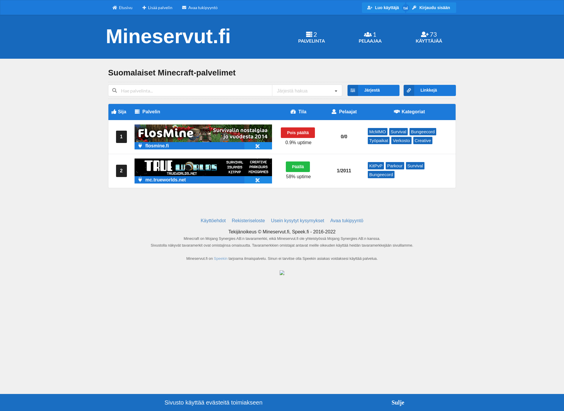Screenshot for mineservut.fi