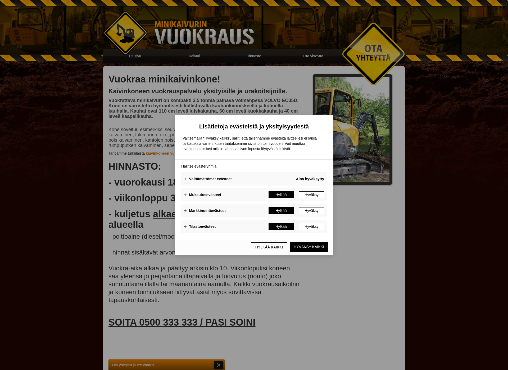 Screenshot for minikaivurivuokraus.fi
