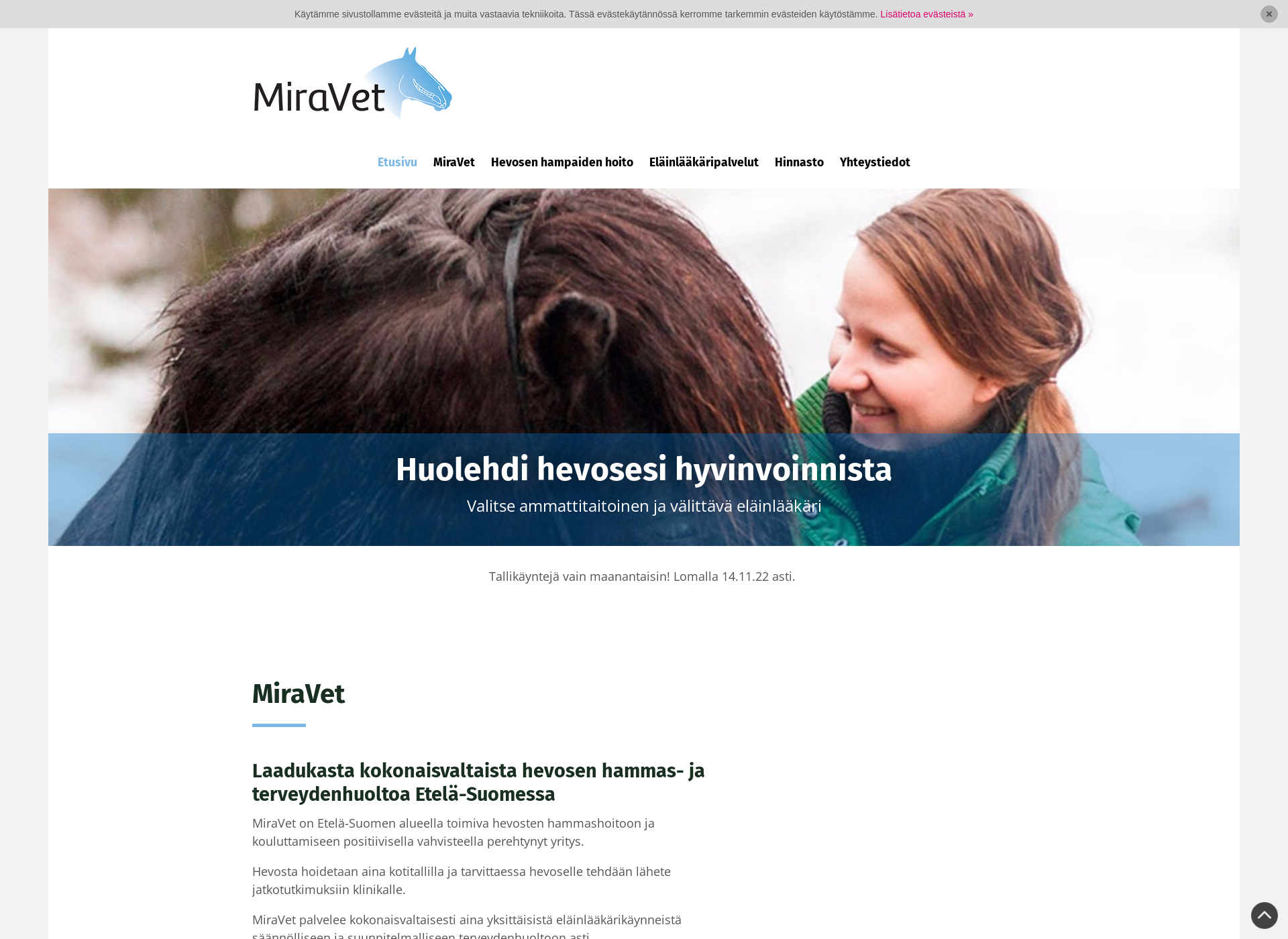 Skärmdump för miravet.fi