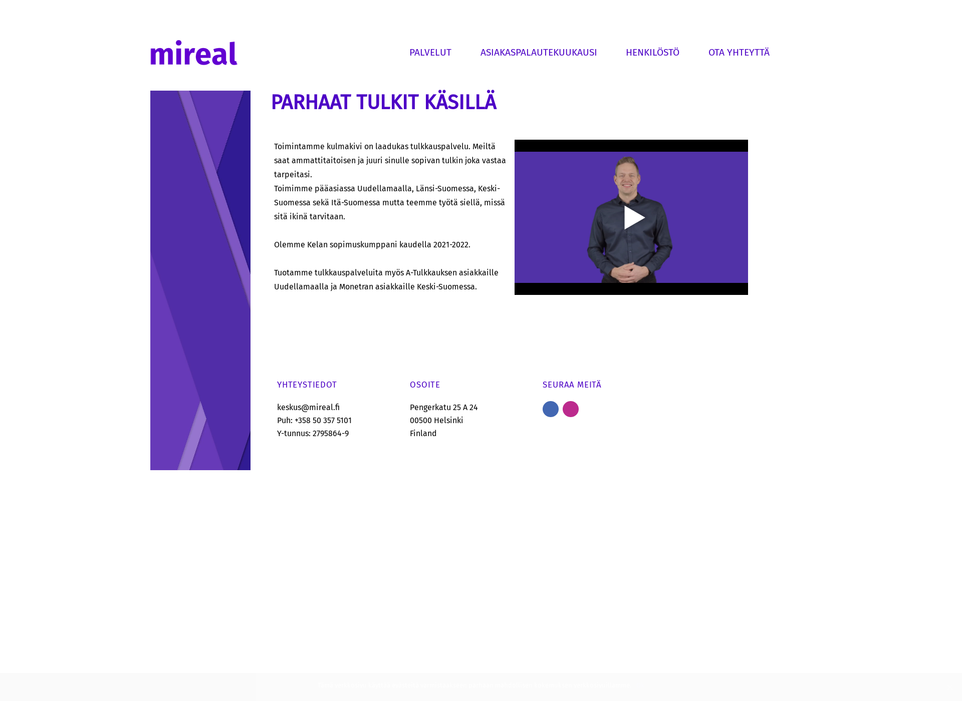 Skärmdump för mireal.fi