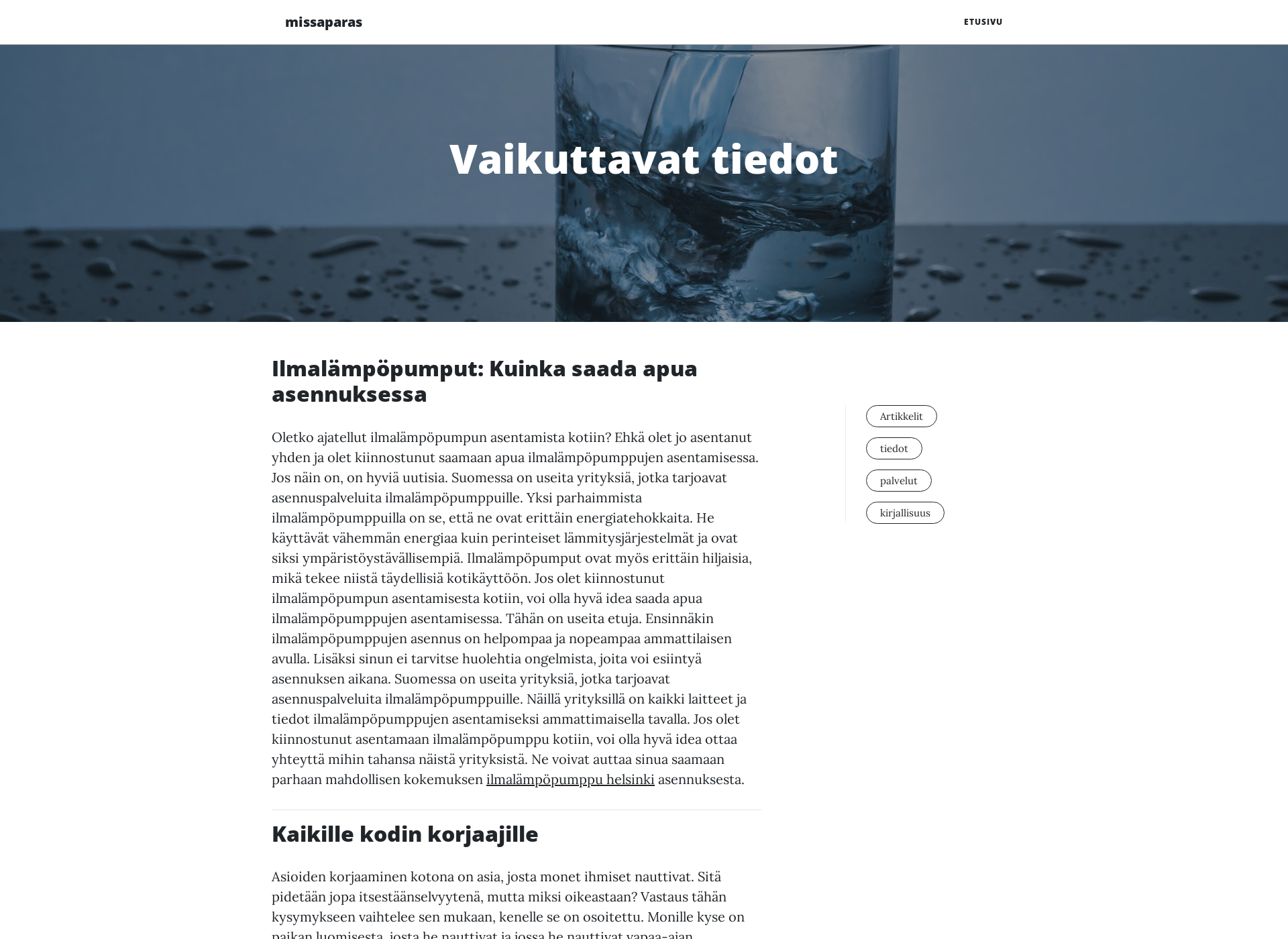 Skärmdump för missaparas.fi