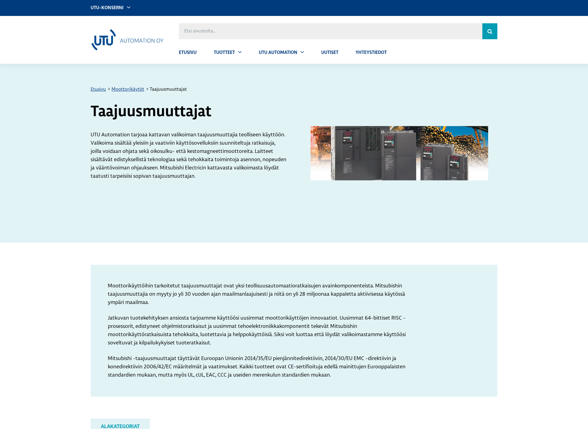 Skärmdump för mitsubishi-taajuusmuuttajat.fi