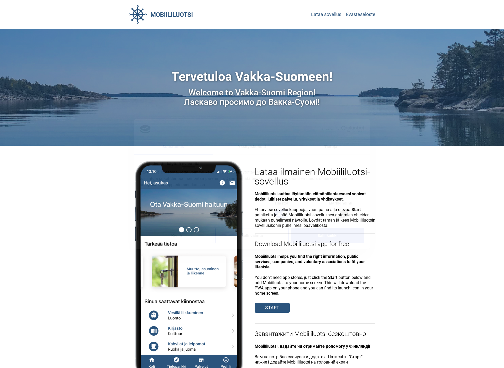Skärmdump för mobiililuotsi.fi