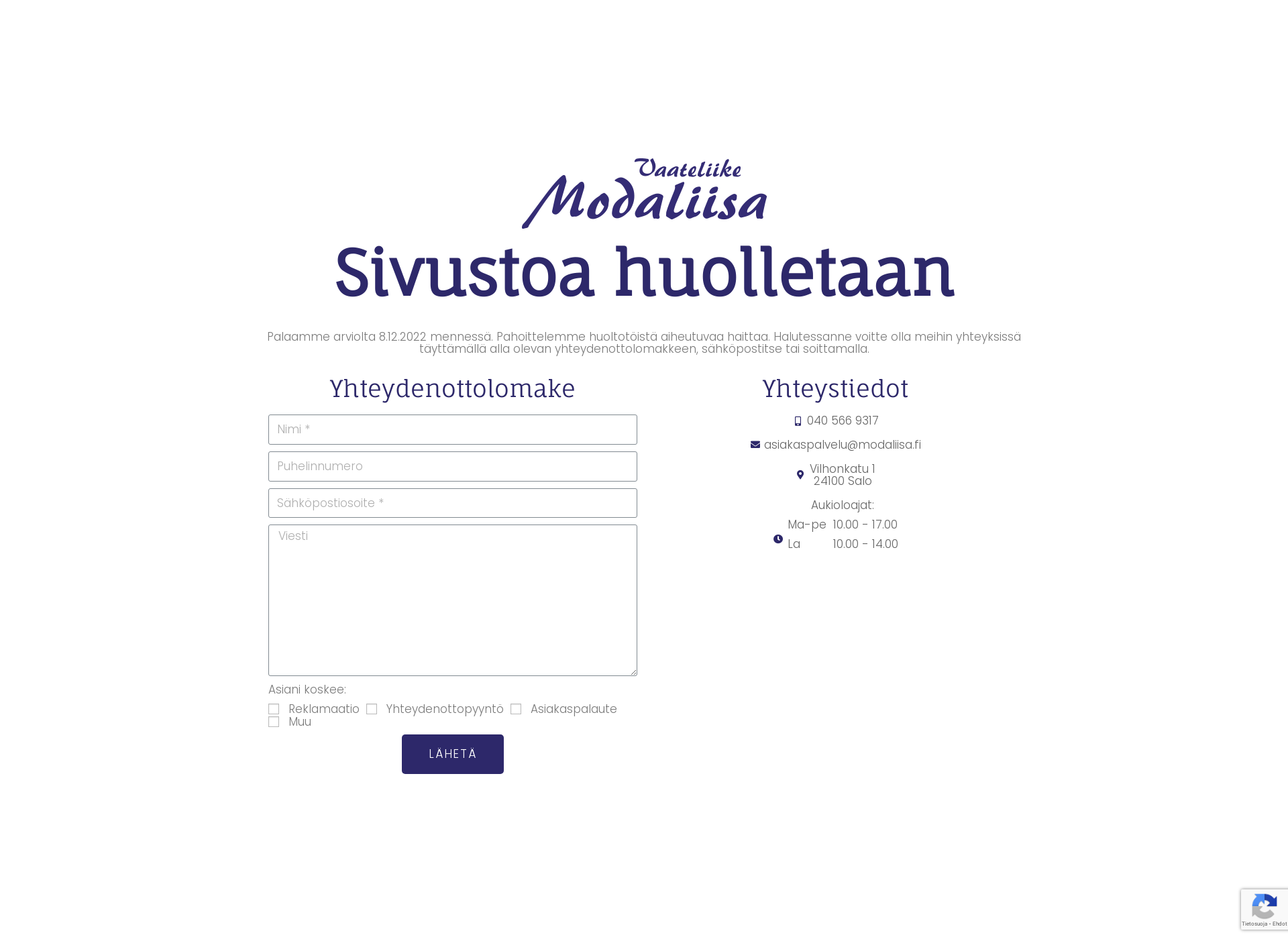 Skärmdump för modaliisa.fi