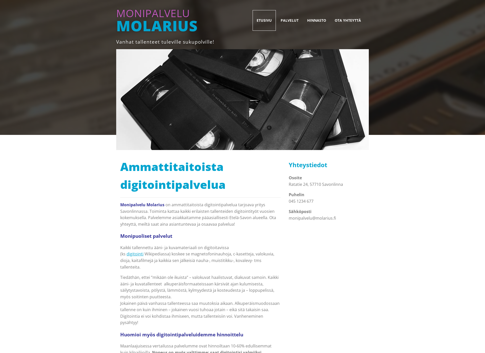Skärmdump för molarius.fi