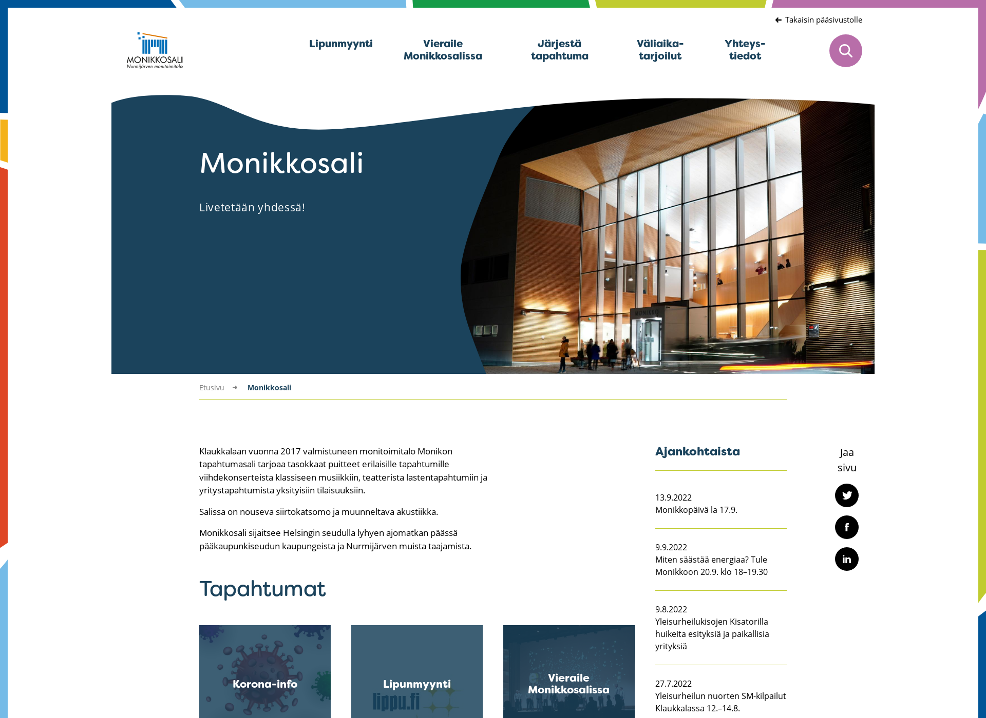 Skärmdump för monikkosali.fi