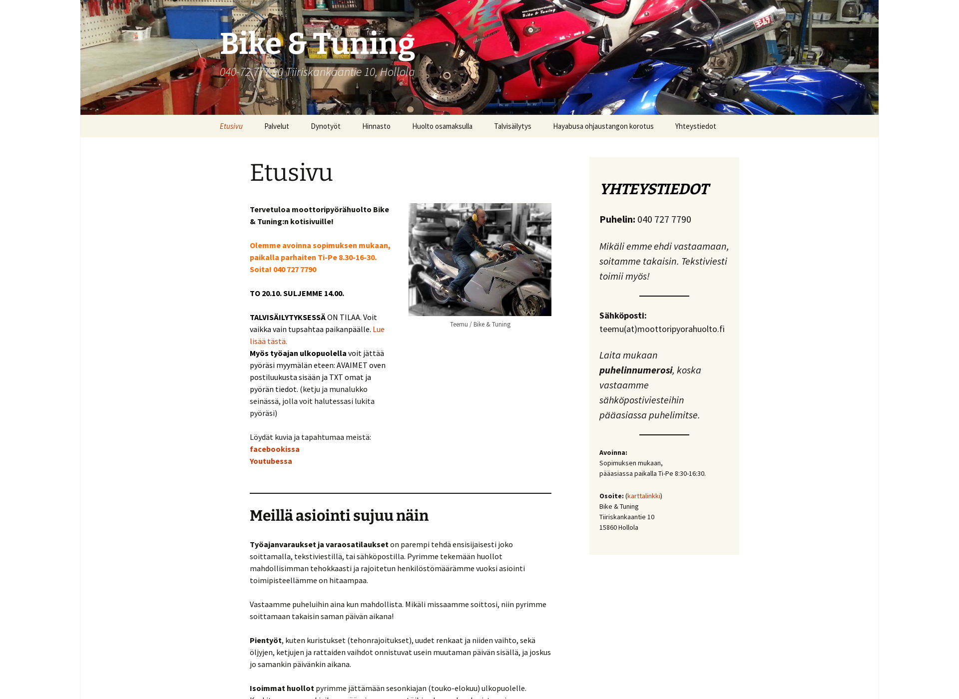 Screenshot for moottoripyörähuolto.fi