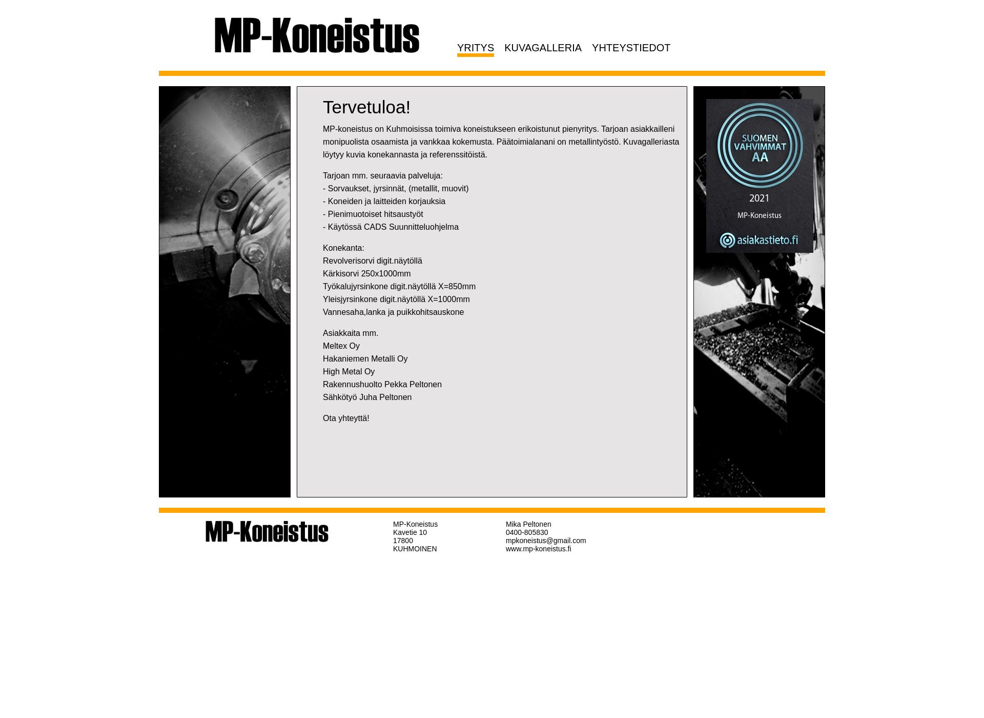 Skärmdump för mp-koneistus.fi