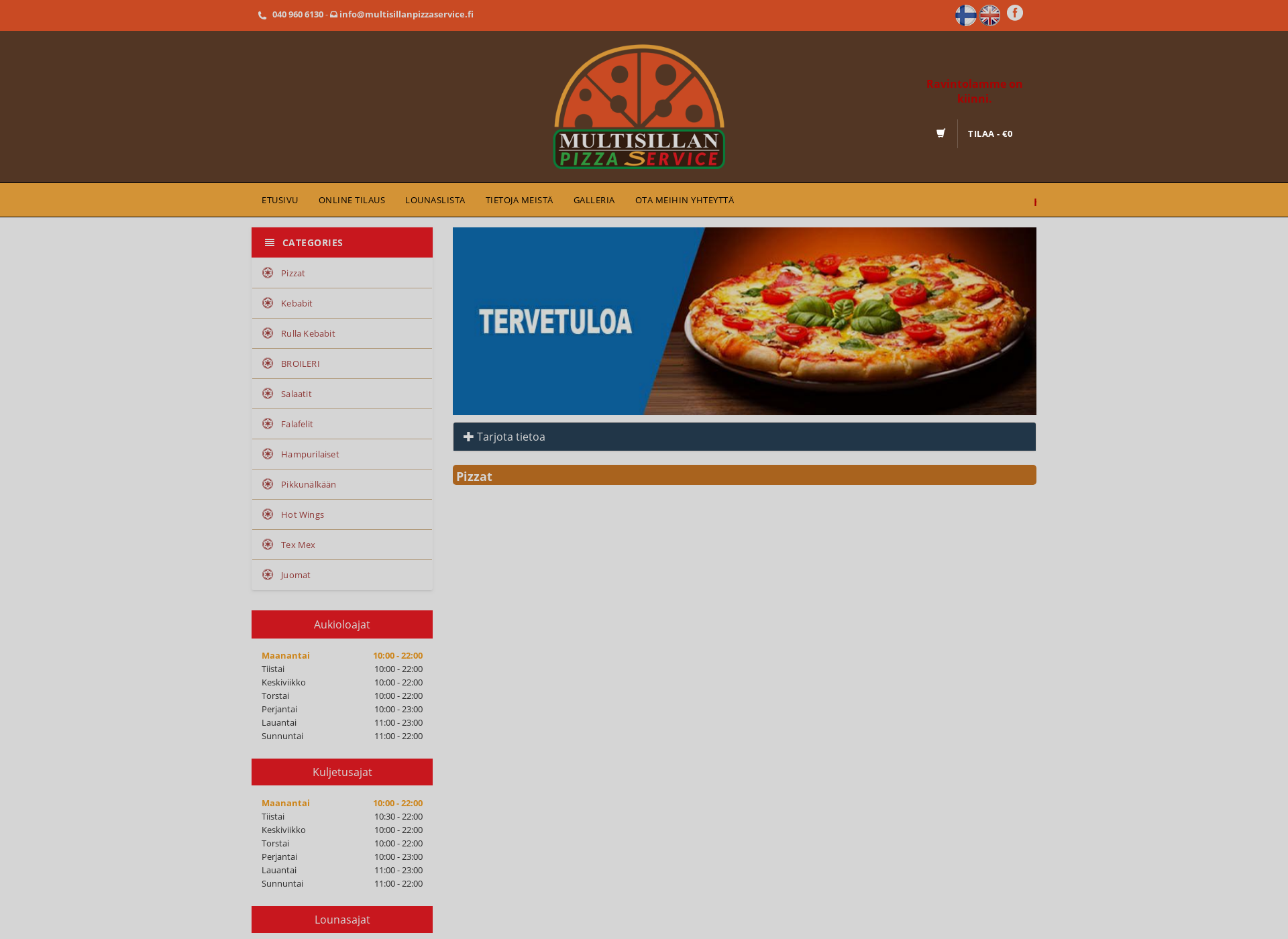Skärmdump för multisillanpizzaservice.fi