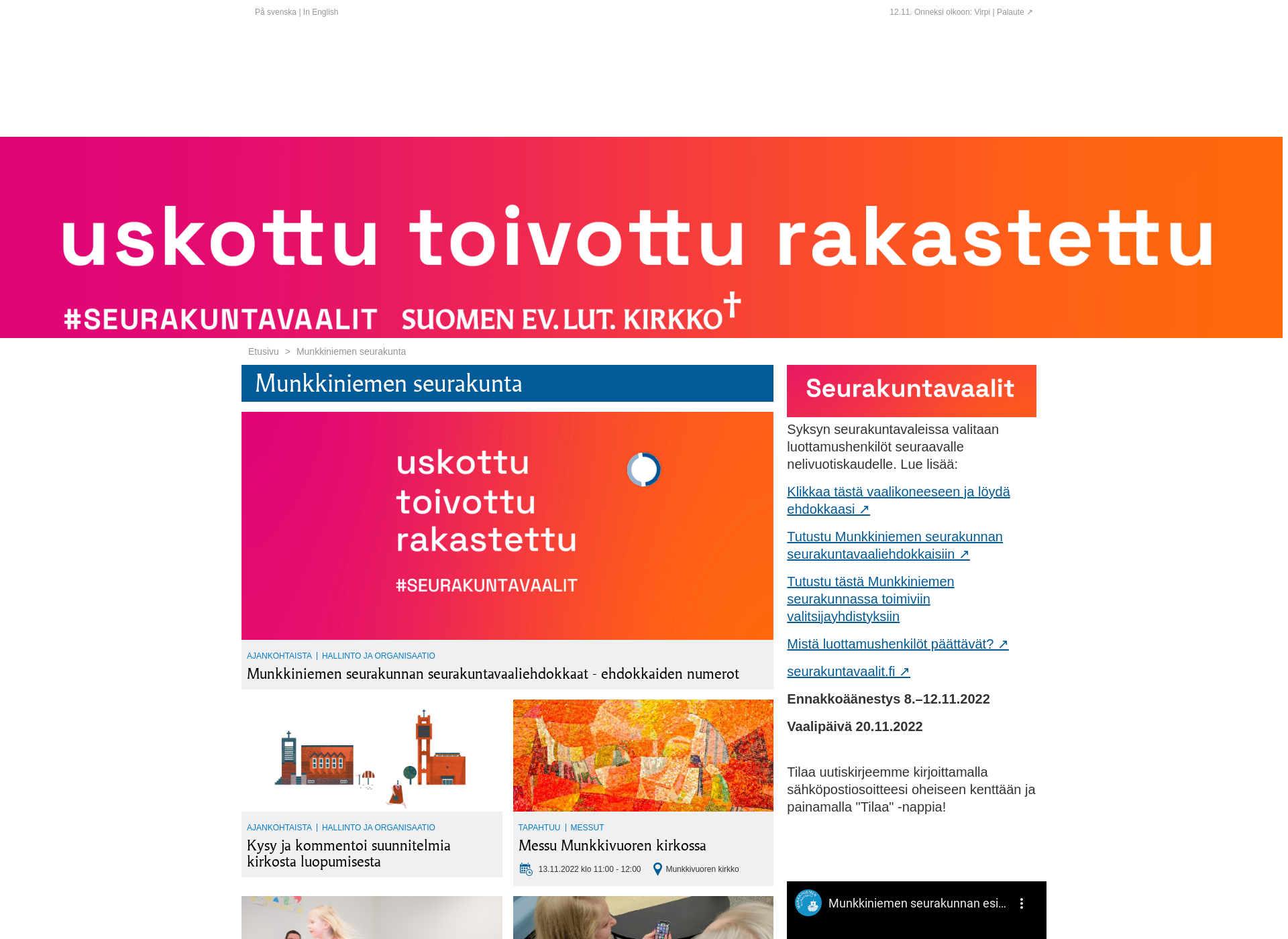 Screenshot for munkkiniemenseurakunta.fi