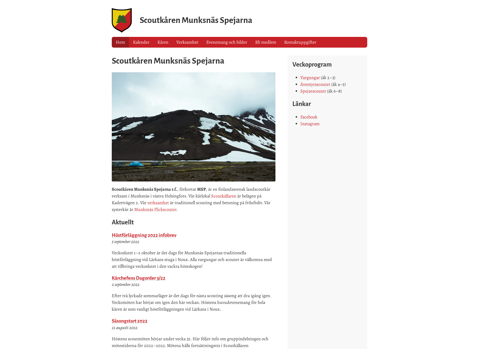 Skärmdump för munksnasspejarna.fi