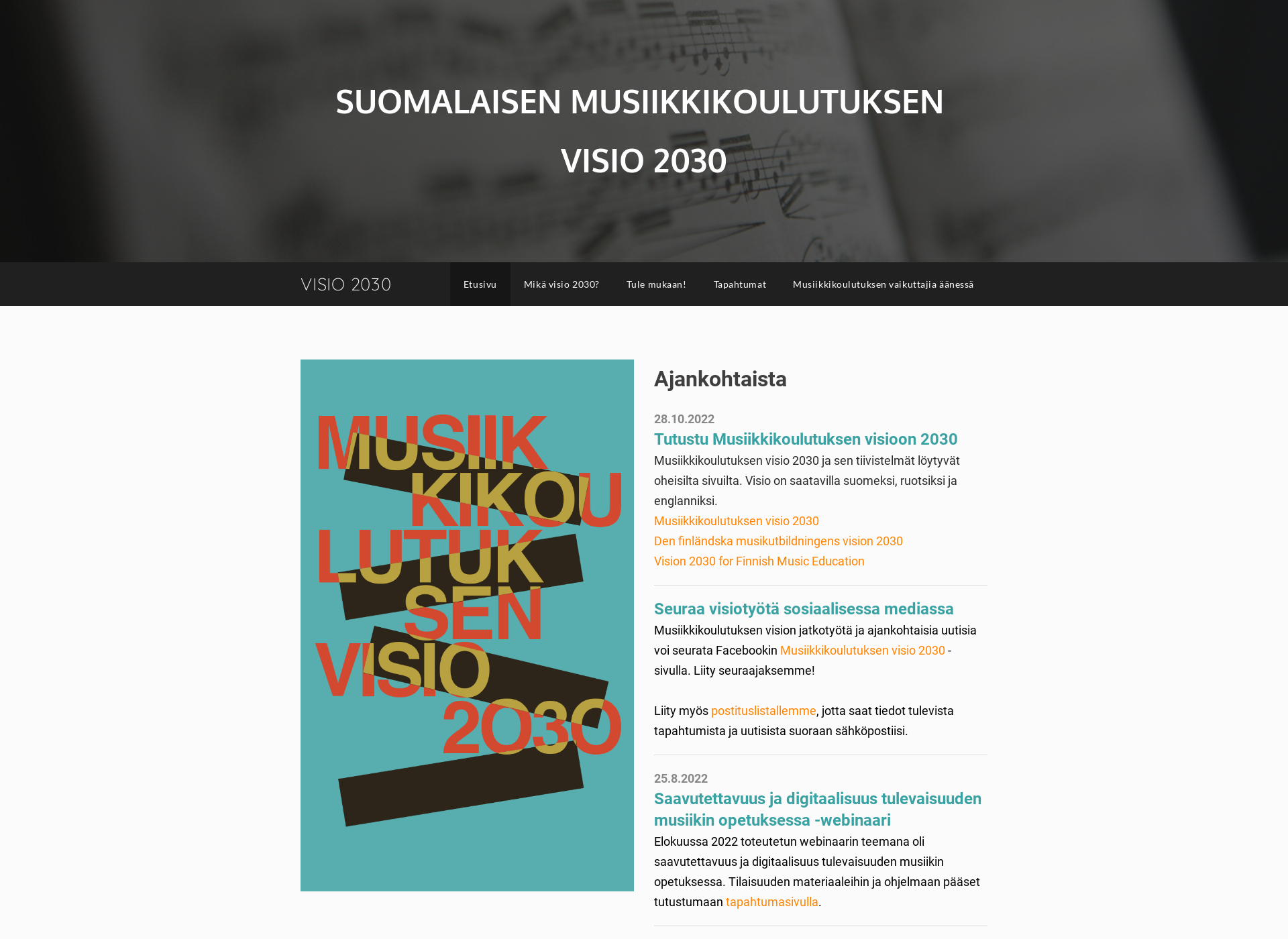 Screenshot for musiikkikoulutuksenvisio.fi