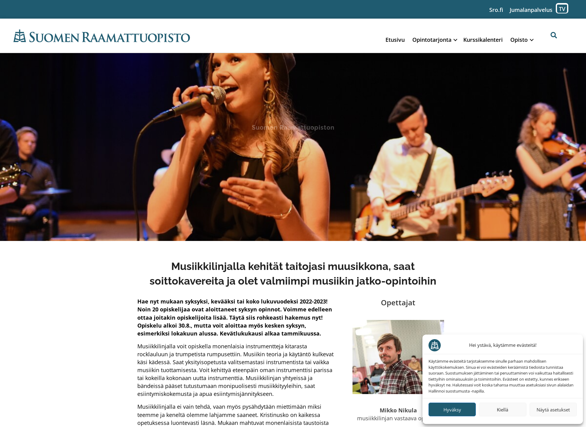 Skärmdump för musiikkilinja.fi