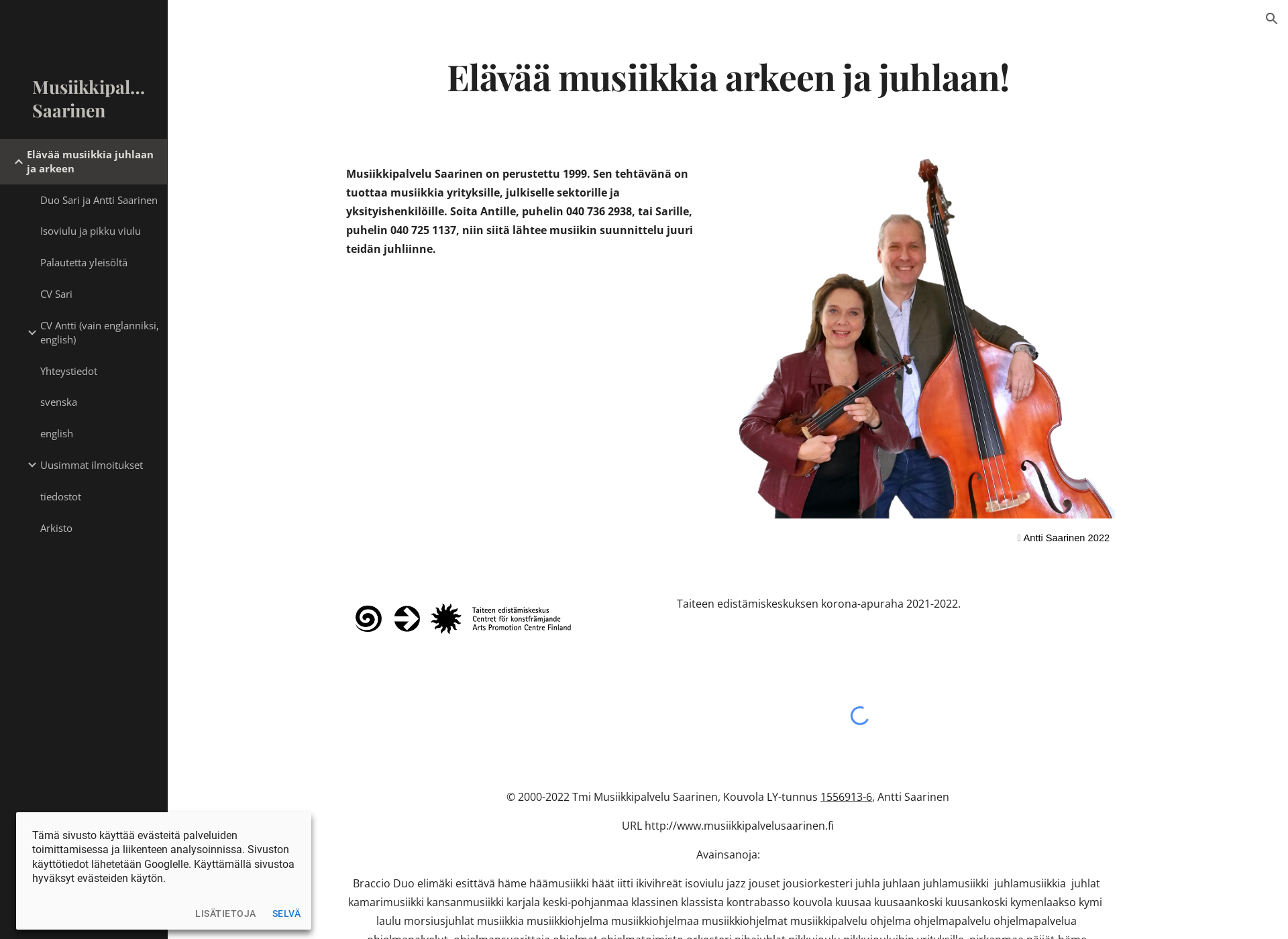 Näyttökuva musiikkipalvelusaarinen.fi