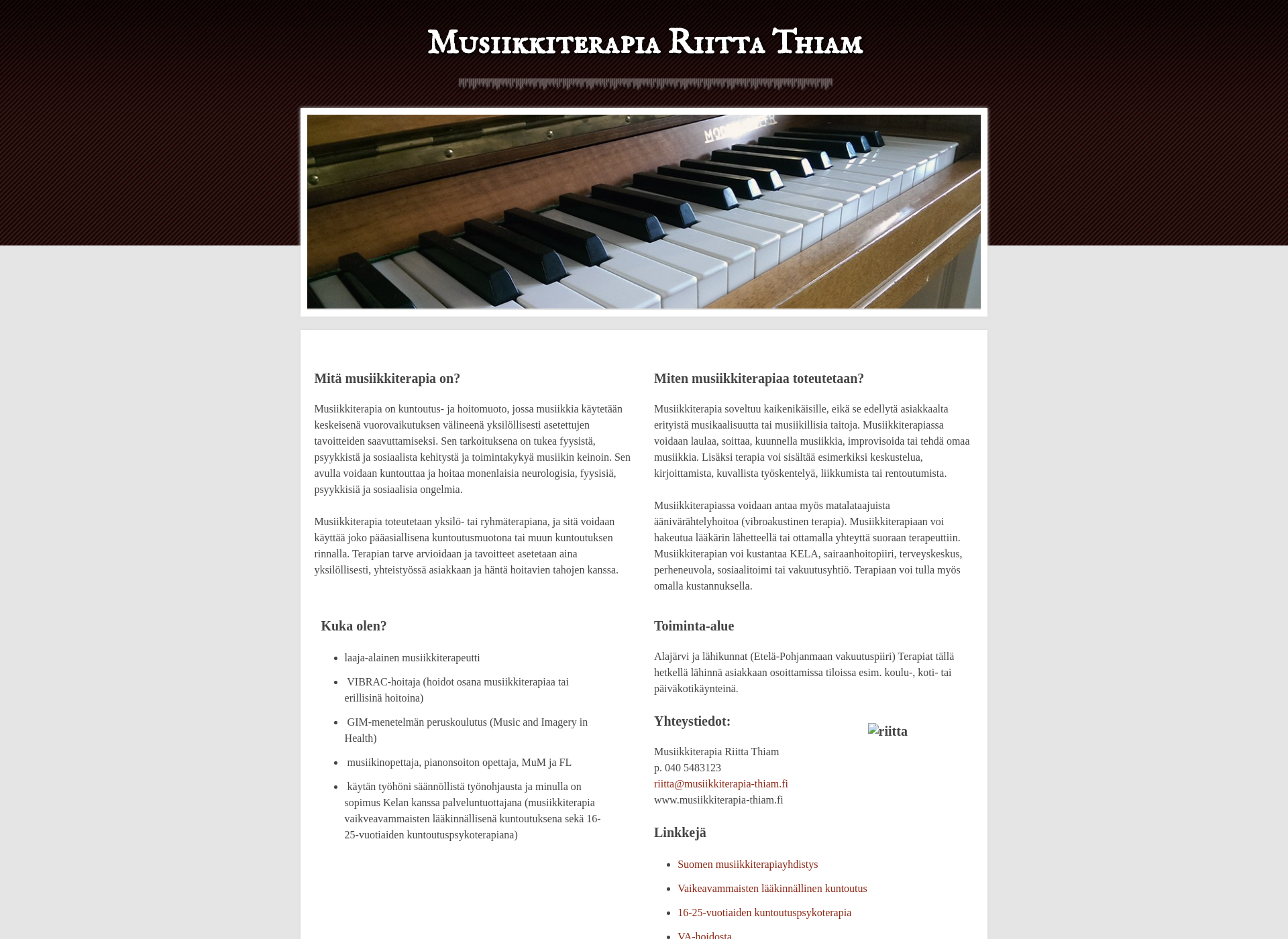 Skärmdump för musiikkiterapia-thiam.fi