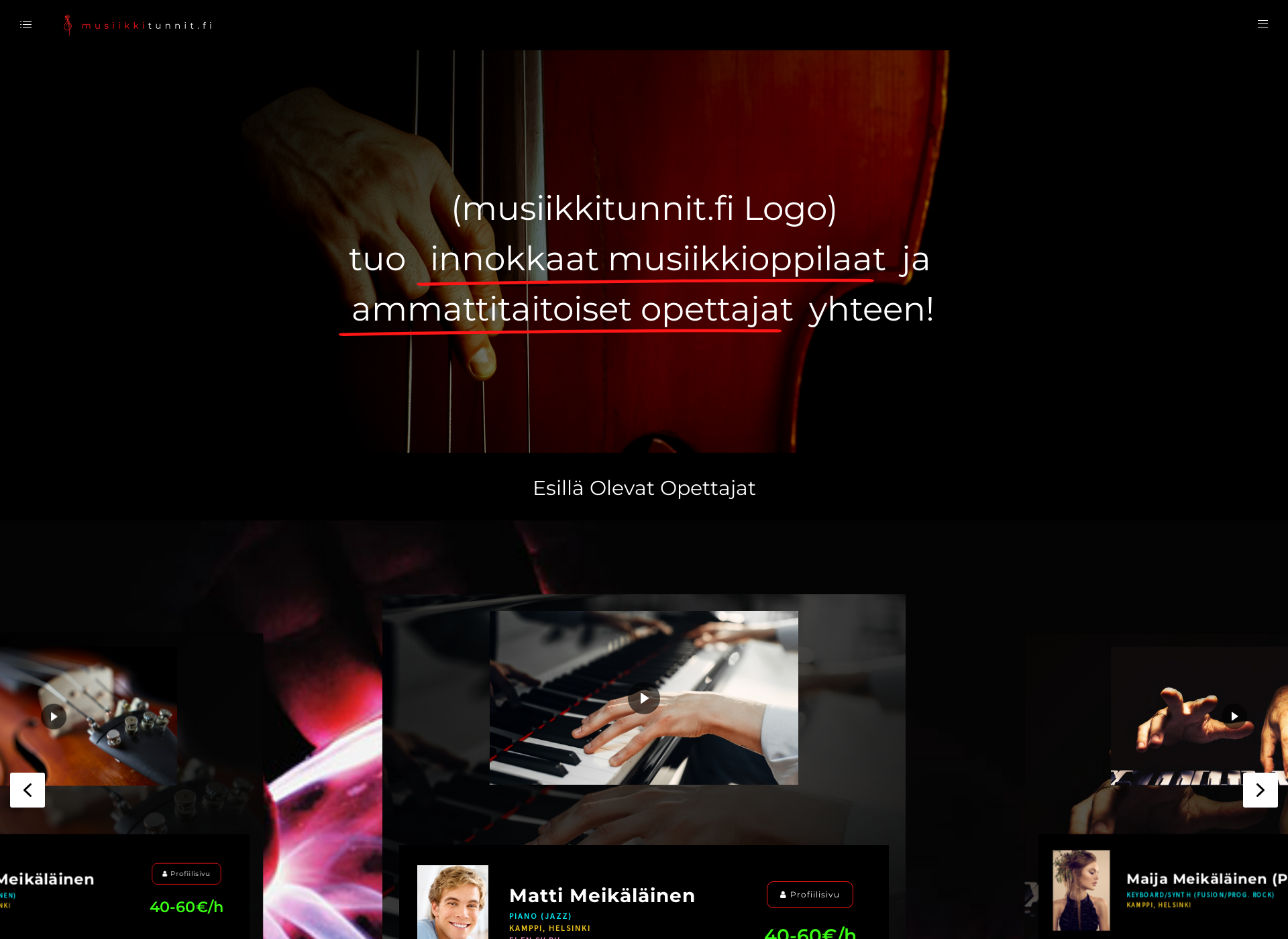 Skärmdump för musiikkitunnit.fi