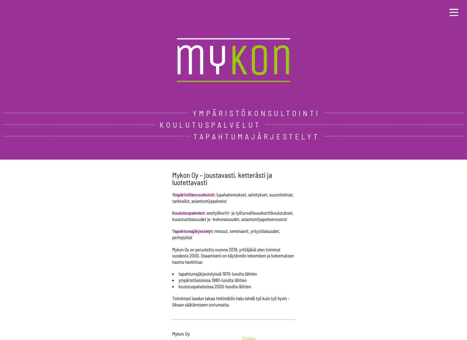 Skärmdump för mykon.fi