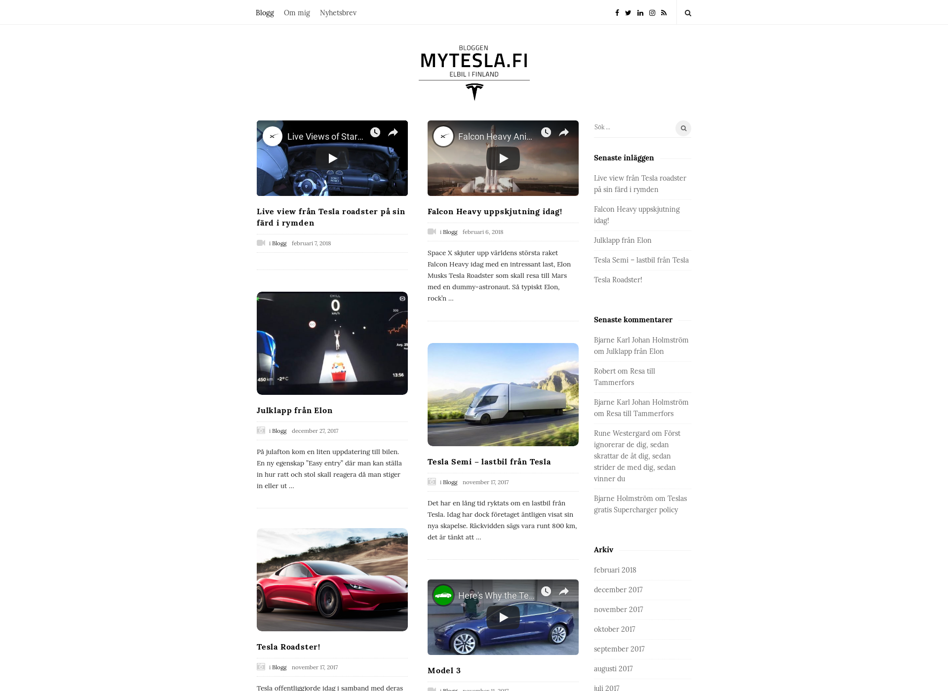Skärmdump för mytesla.fi
