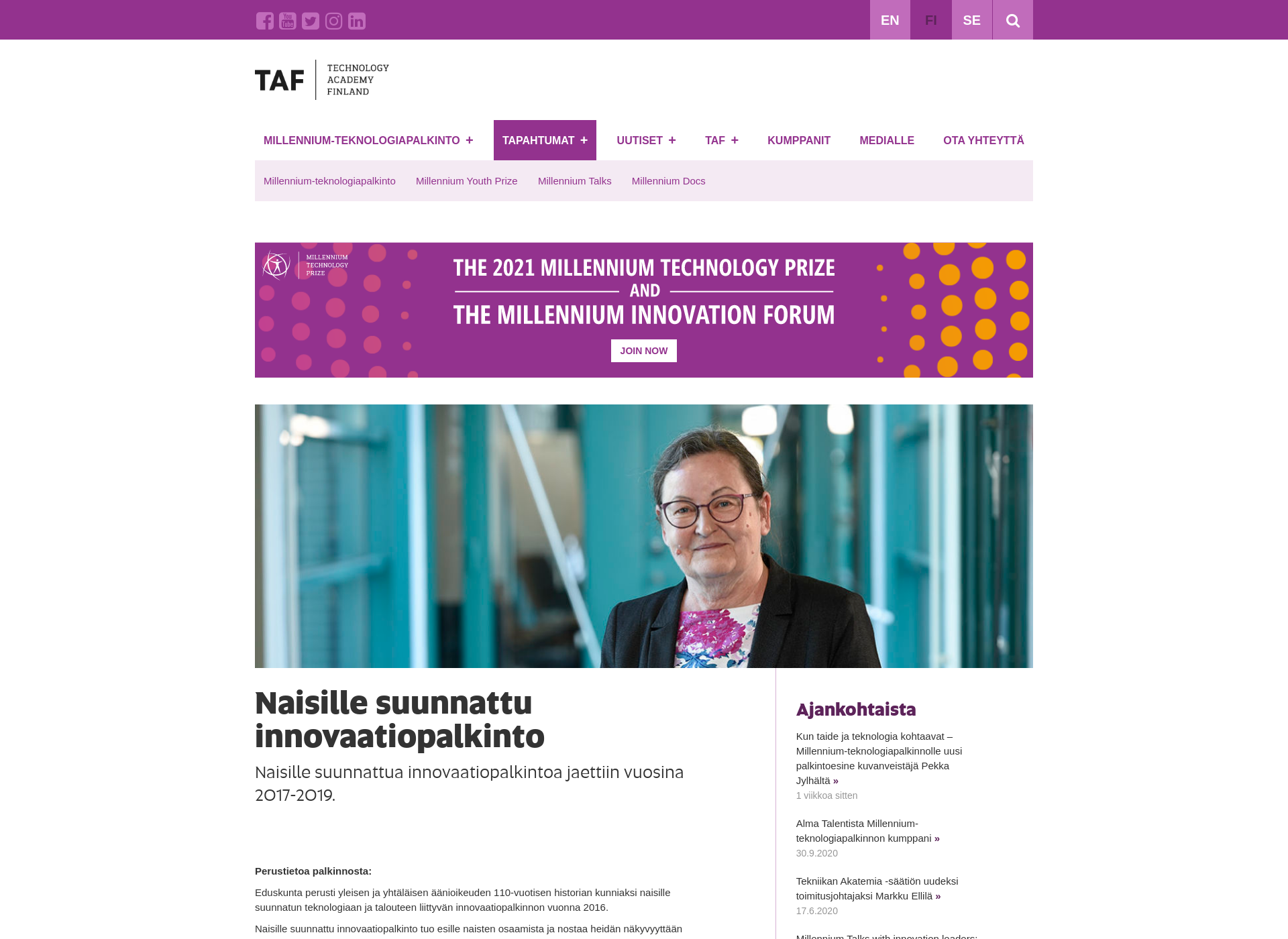 Screenshot for naisillesuunnattuinnovaatiopalkinto.fi