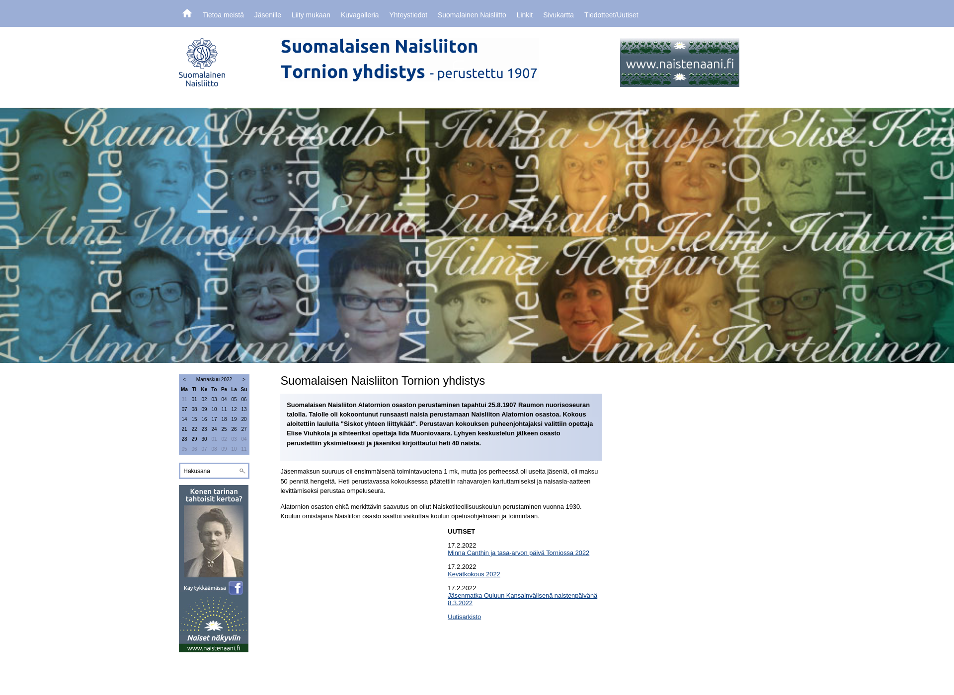 Skärmdump för naisliittotornio.fi