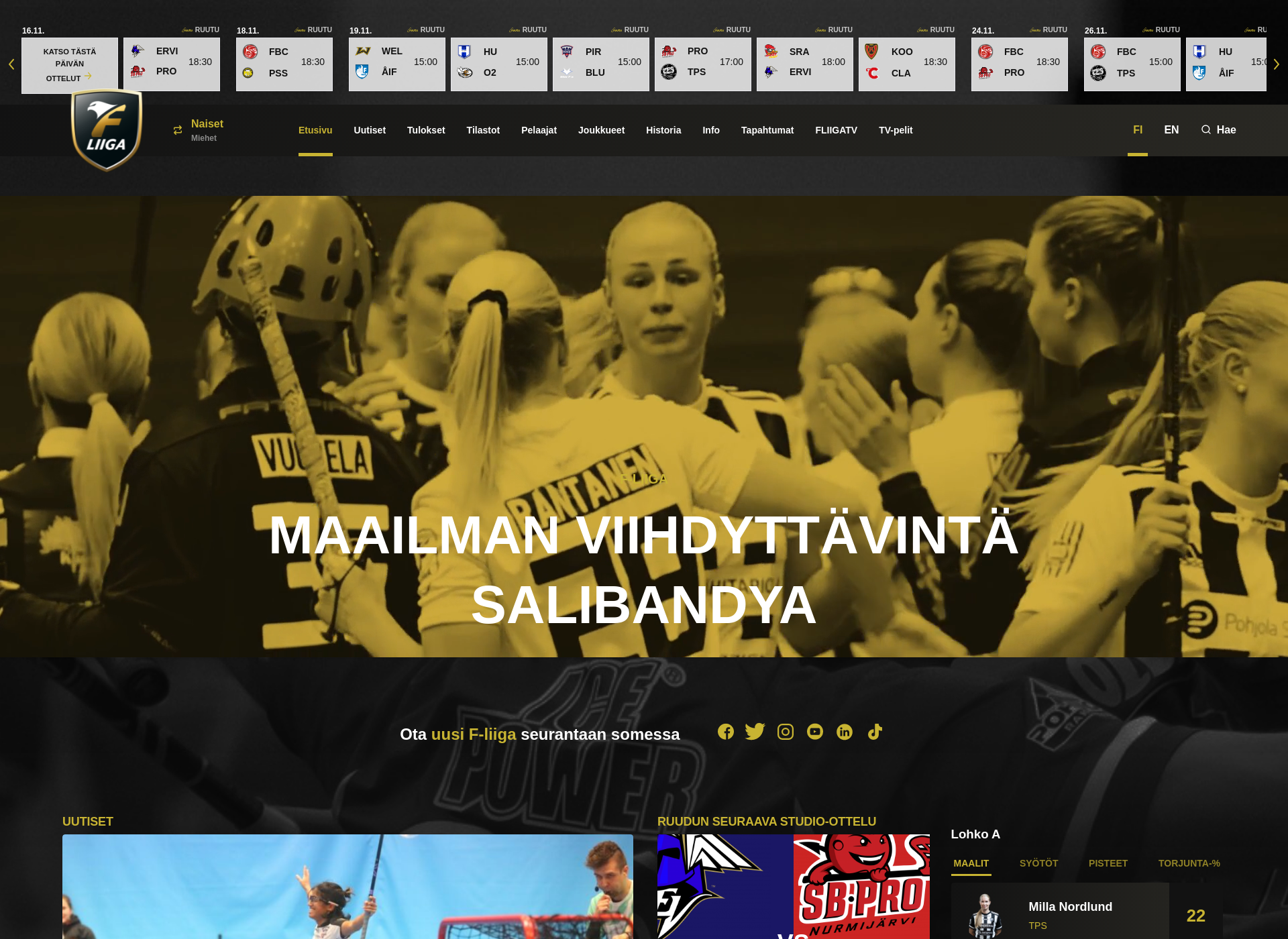 Screenshot for naistensalibandyliiga.fi