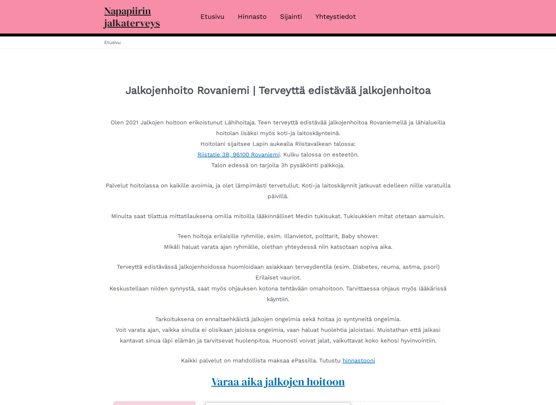 Näyttökuva napapiirinjalkaterveys.fi